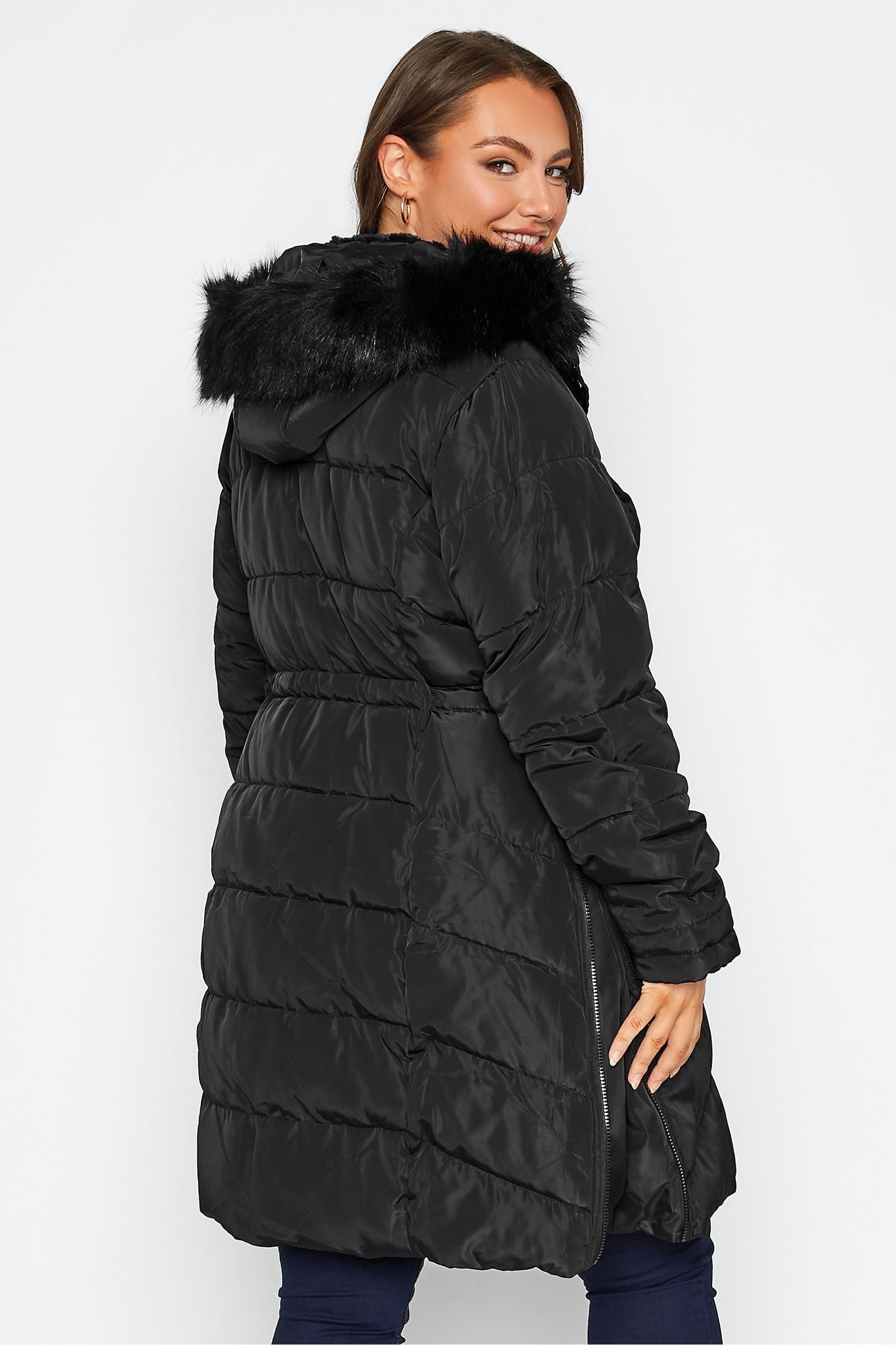 Black Bump It Up Maternity Panelled Midi Puffer Coat