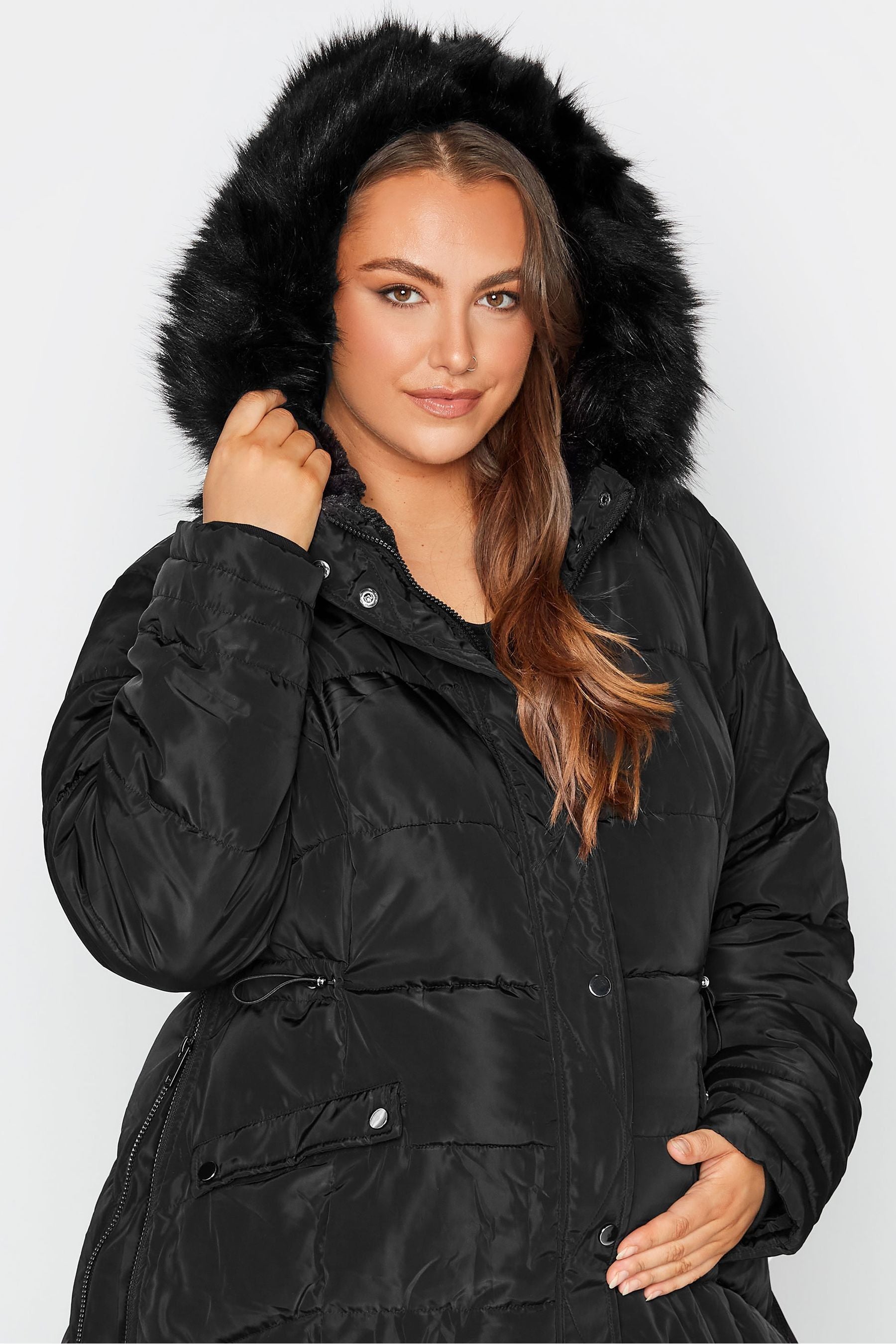 Black Bump It Up Maternity Panelled Midi Puffer Coat