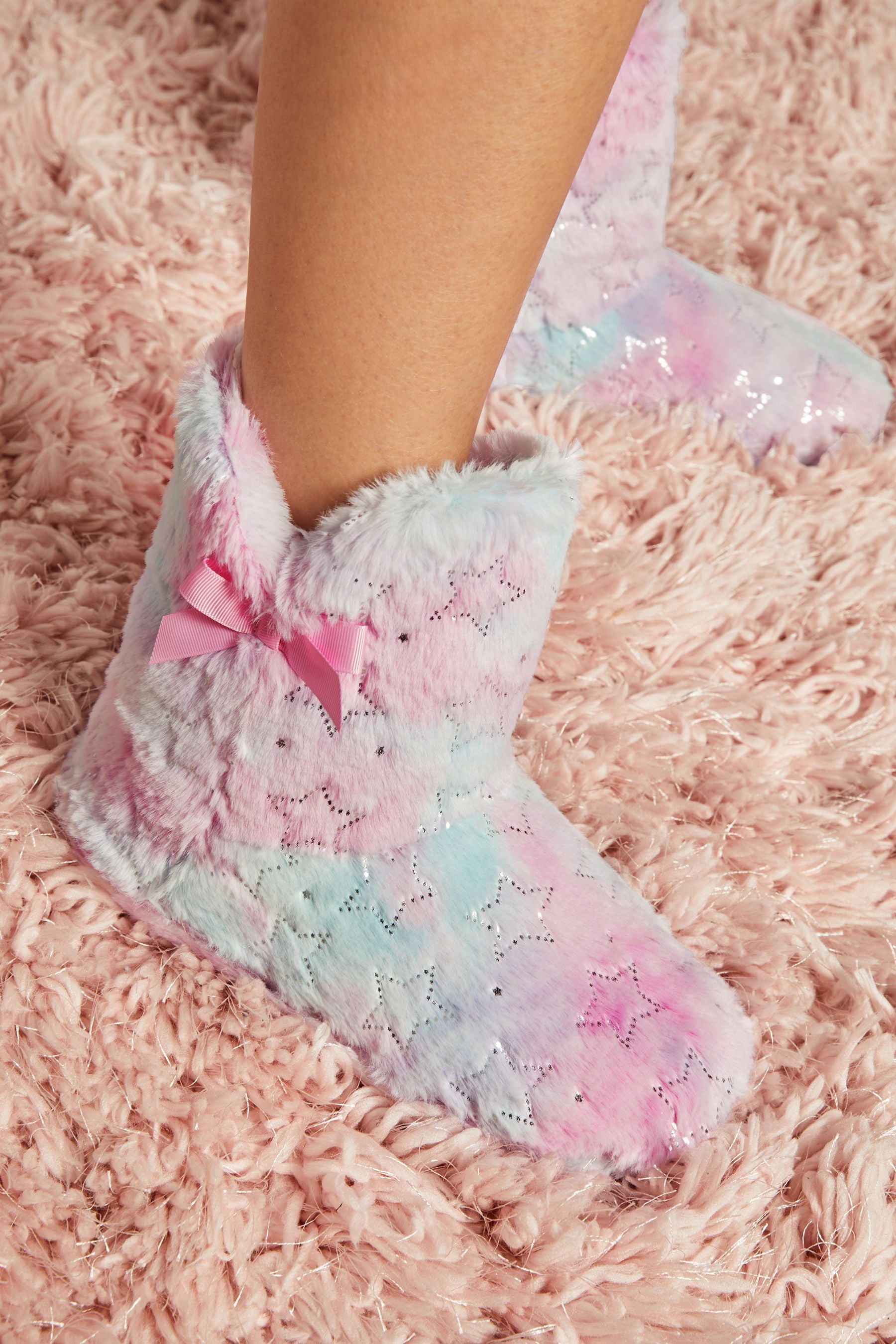 Pink Star Lipsy Heart Faux Fur Pom Bootie