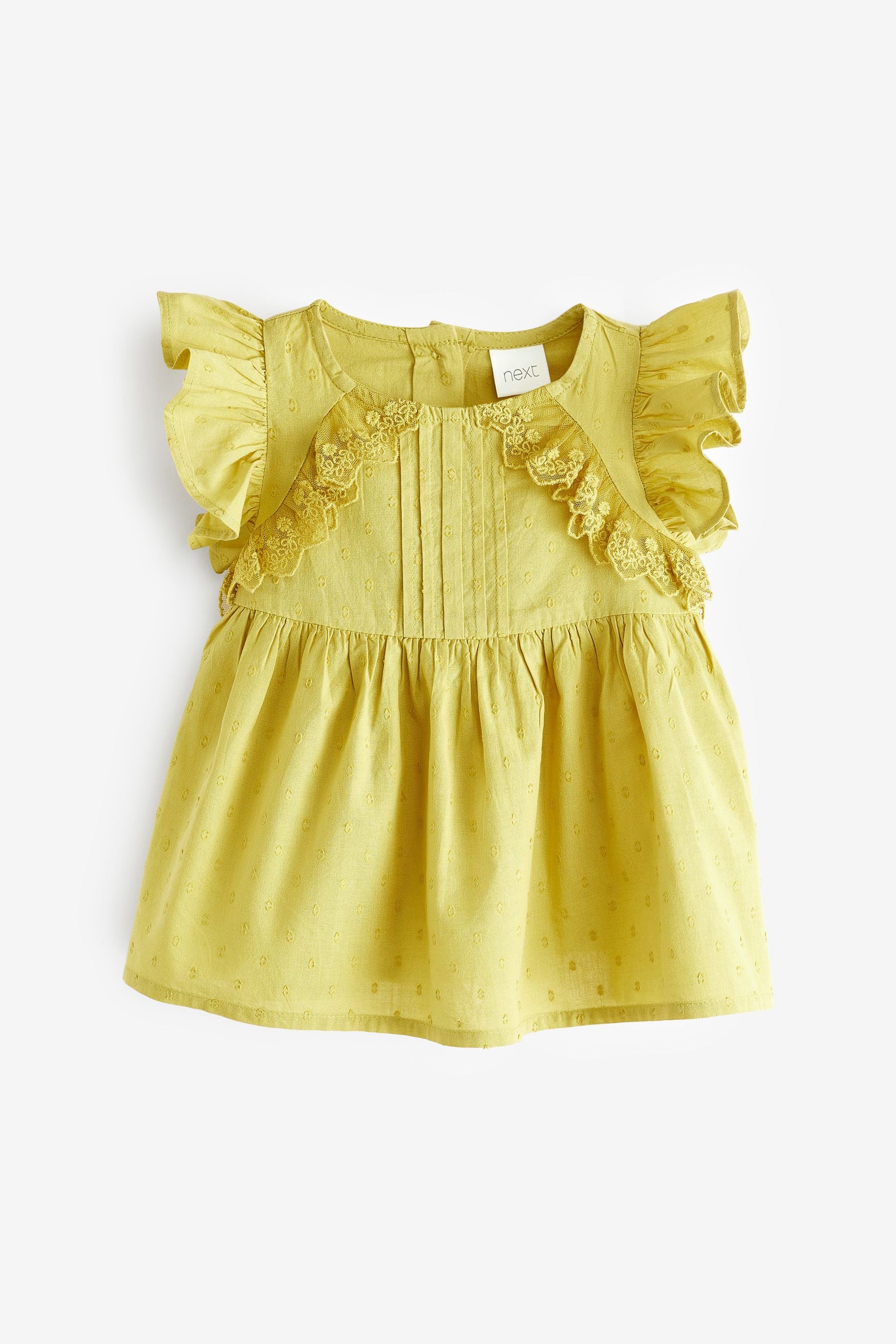 Chartreuse Green Lace Trim Cotton Blouse (3mths-7yrs)