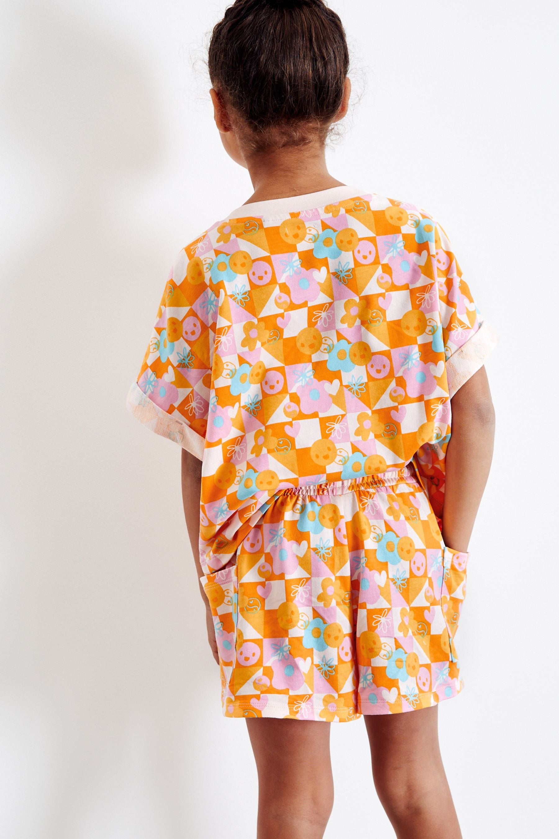 Orange Abstract Print T-Shirt & Shorts Set (3-16yrs)