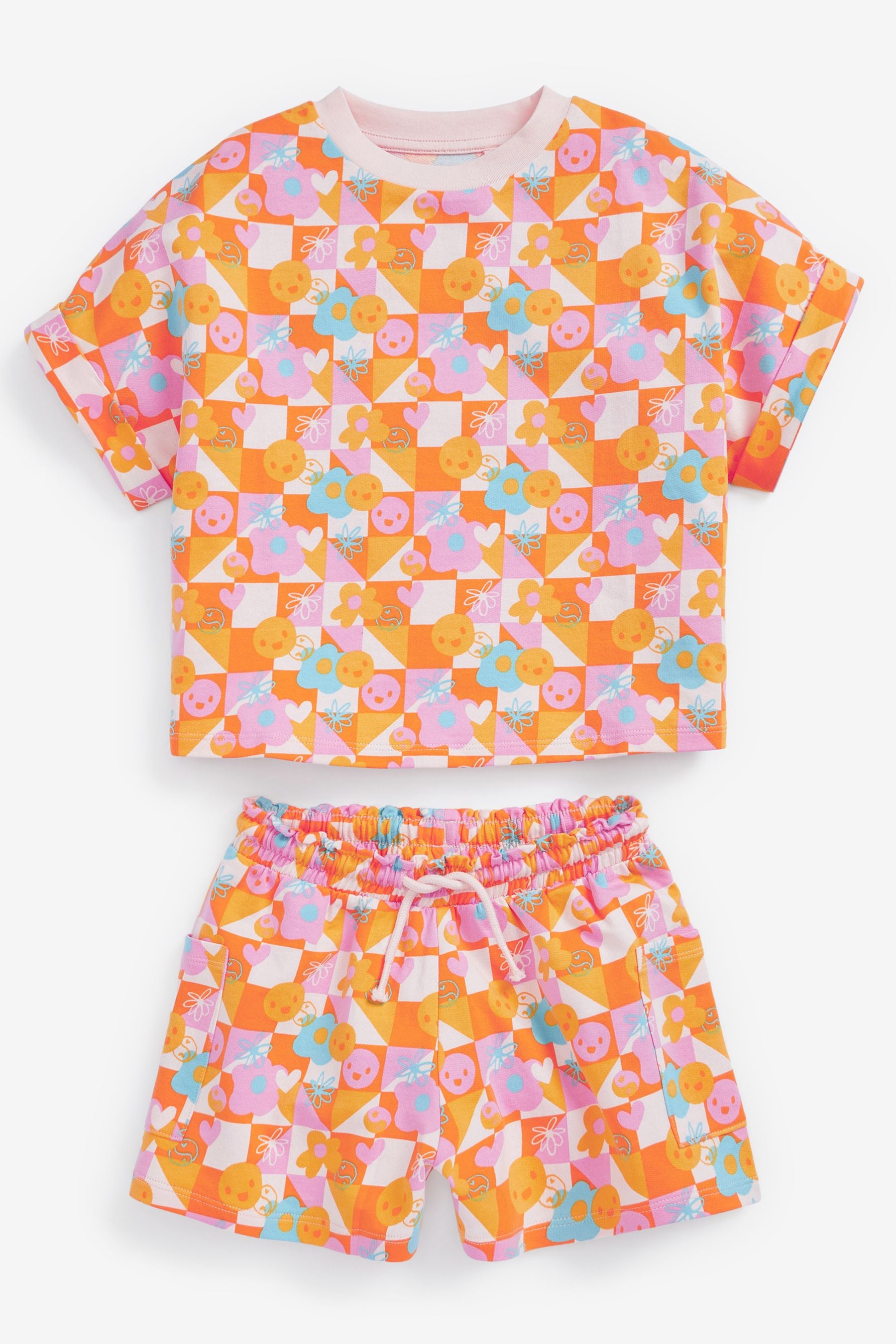 Orange Abstract Print T-Shirt & Shorts Set (3-16yrs)