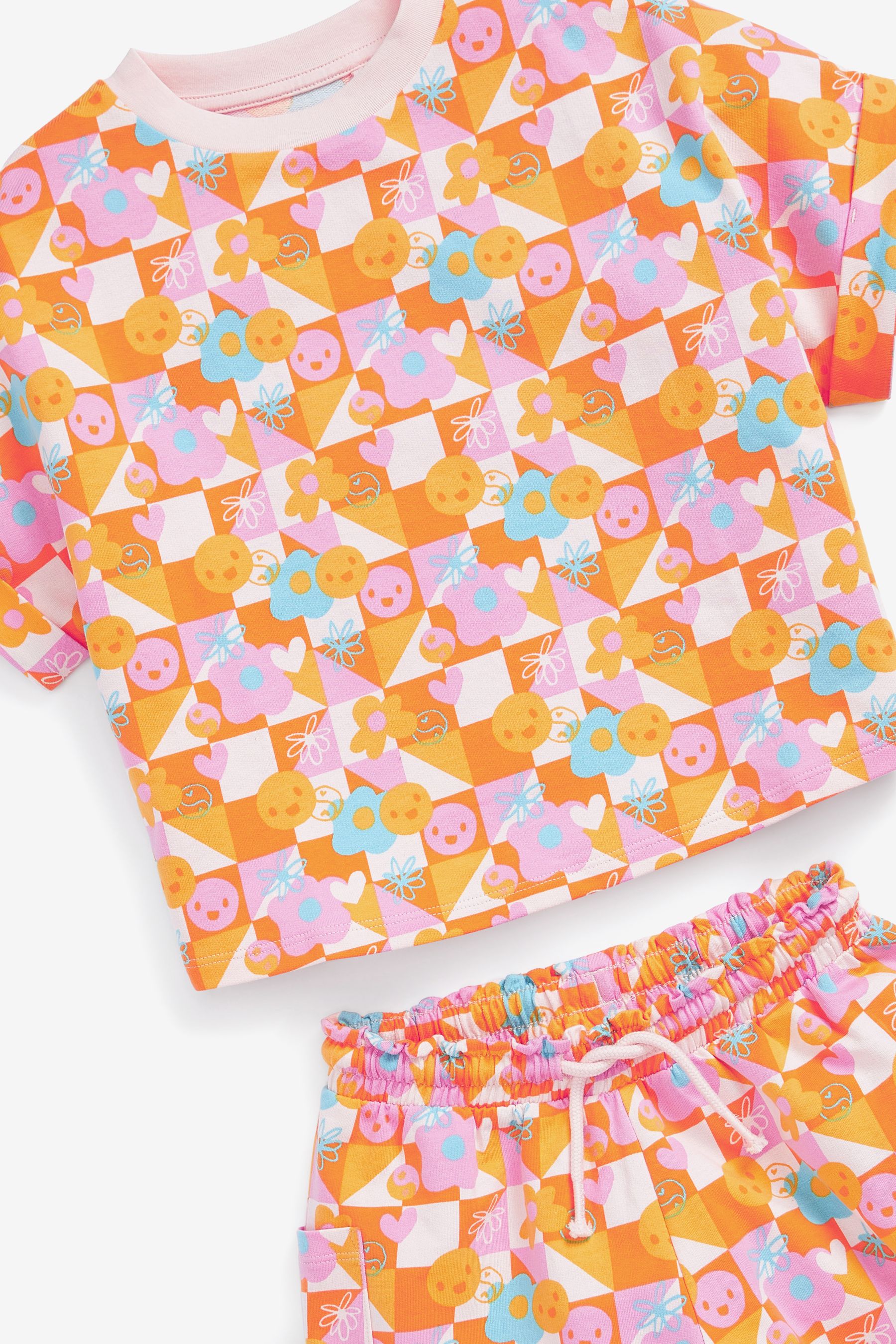 Orange Abstract Print T-Shirt & Shorts Set (3-16yrs)