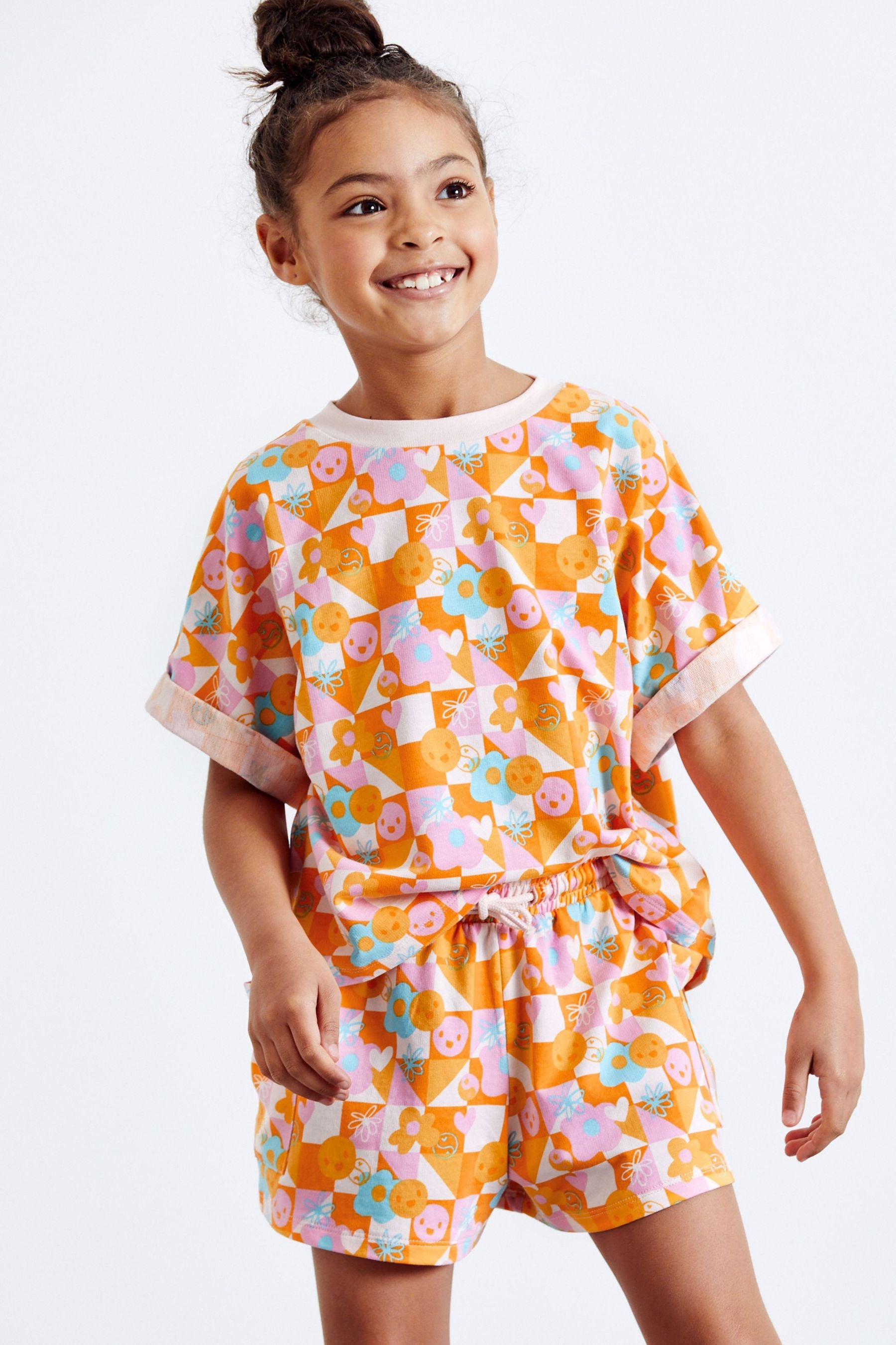 Orange Abstract Print T-Shirt & Shorts Set (3-16yrs)