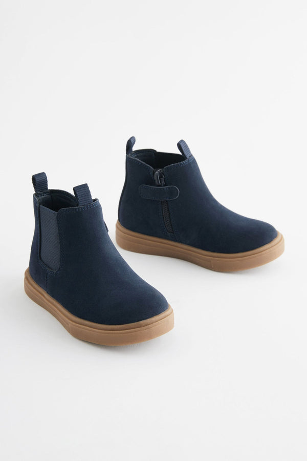 Navy Blue Chelsea Boots with Zip Fastening