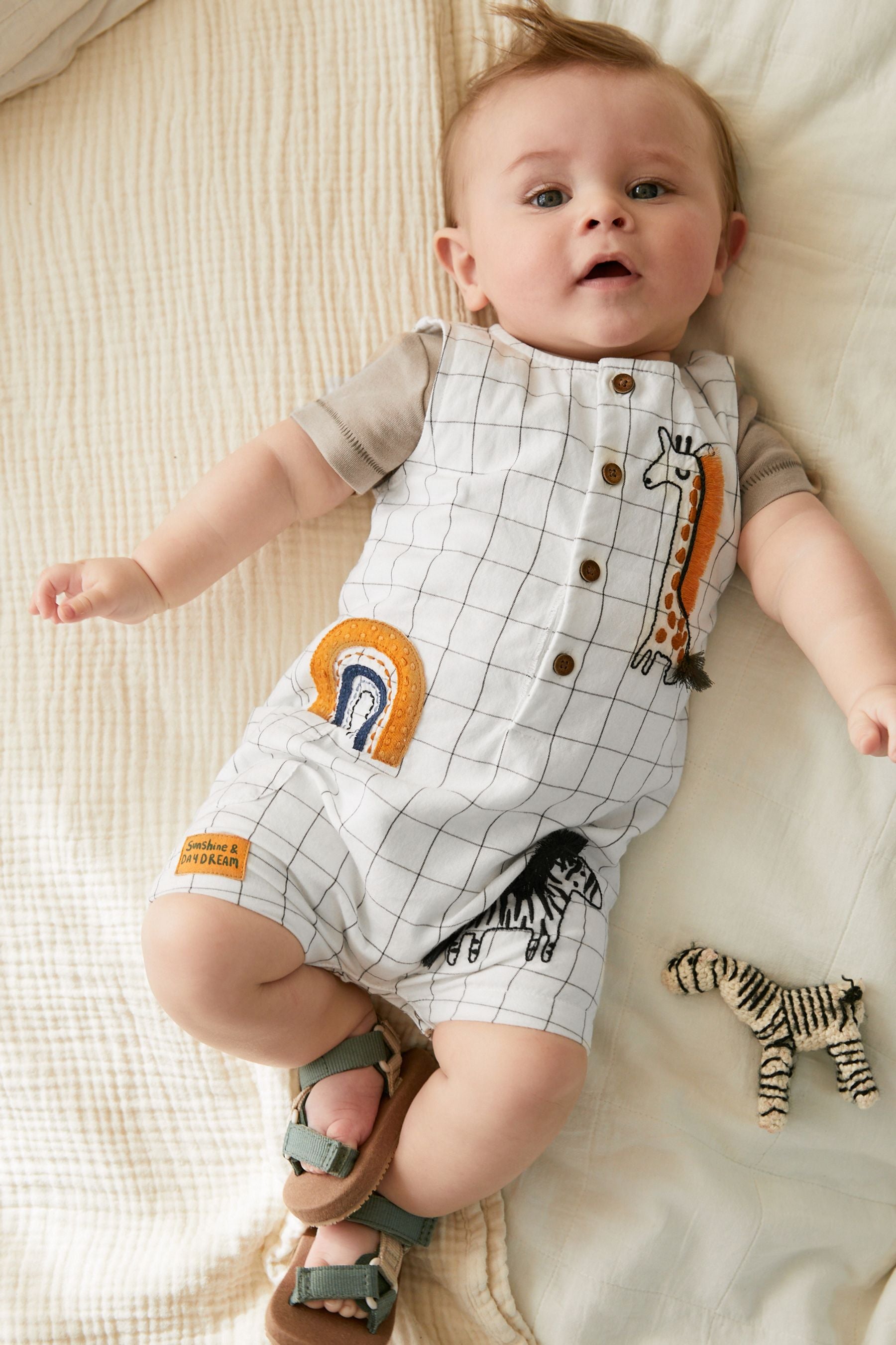 Monochrome Baby Woven Check Character Dungaree and Bodysuit Set (0mths-2yrs)