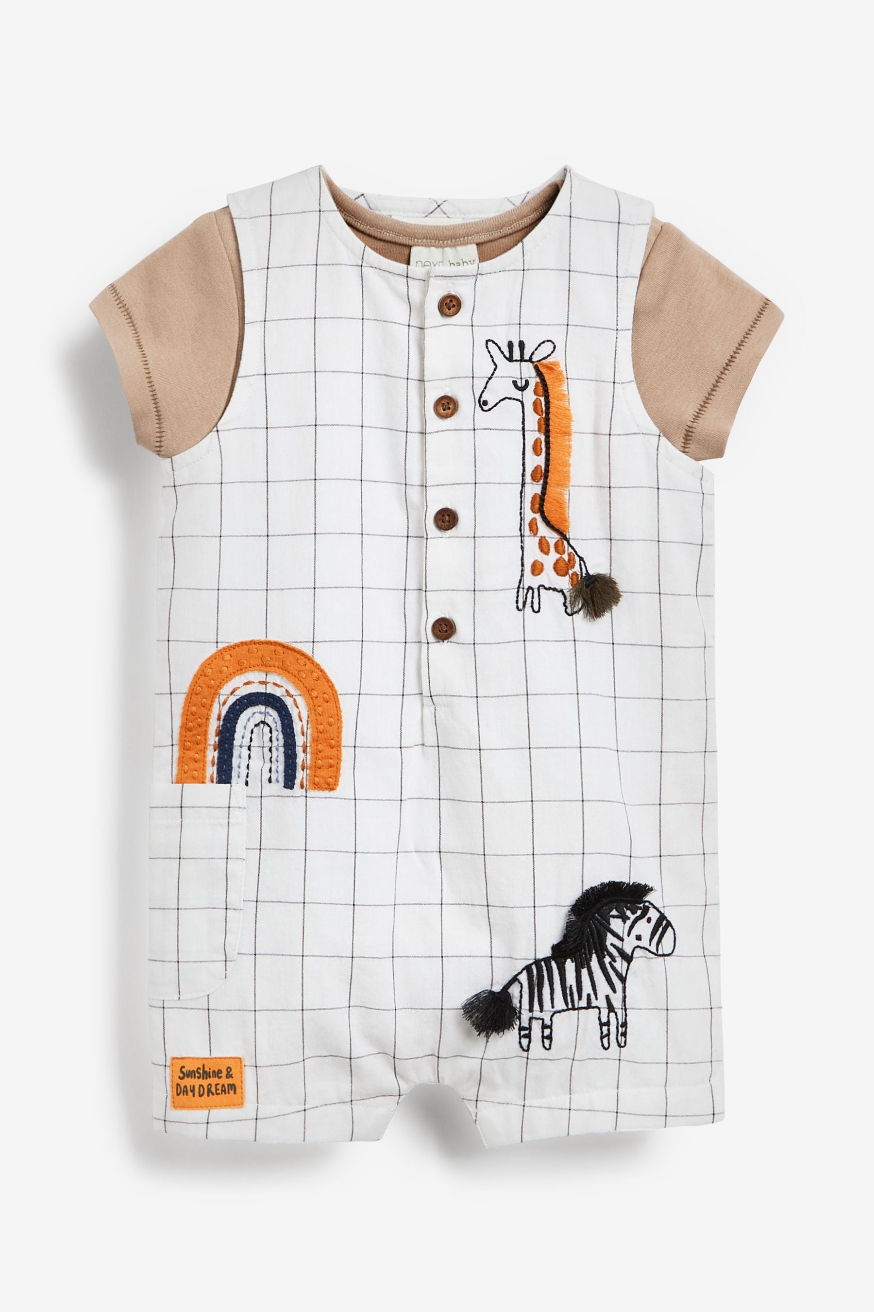 Monochrome Baby Woven Check Character Dungaree and Bodysuit Set (0mths-2yrs)