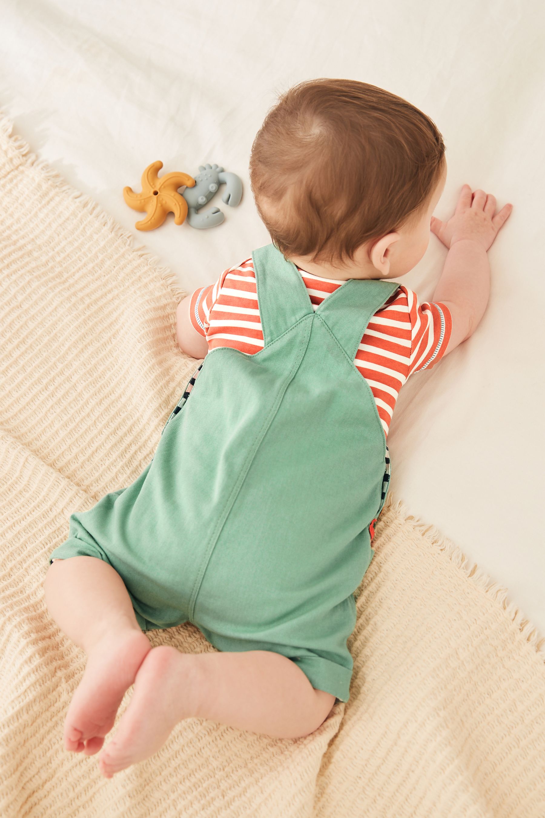 Blue/Green Sealife Appliqu Baby 2 Piece Denim Dungaree and Bodysuit Set (0mths-2