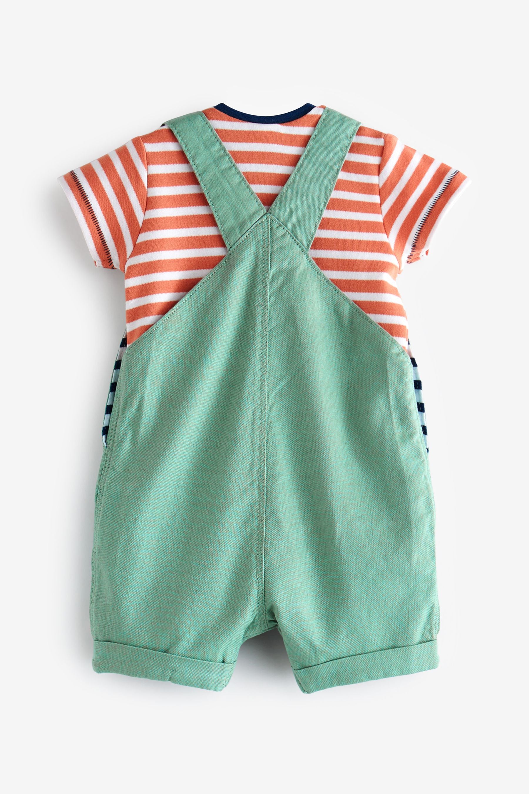 Blue/Green Sealife Appliqu Baby 2 Piece Denim Dungaree and Bodysuit Set (0mths-2