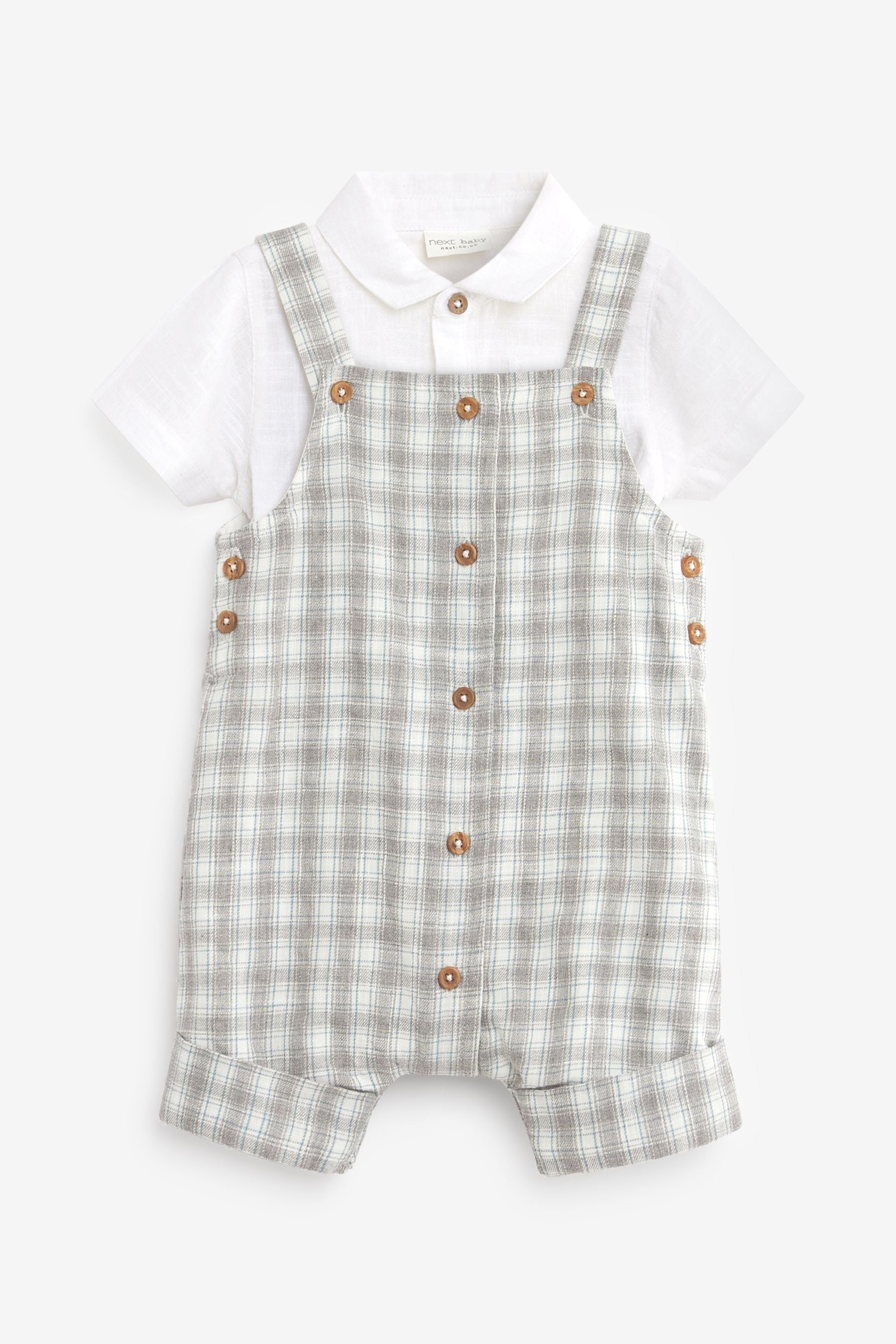 Grey/White Baby Checked Dungaree and Bodysuit Set (0mths-2yrs)