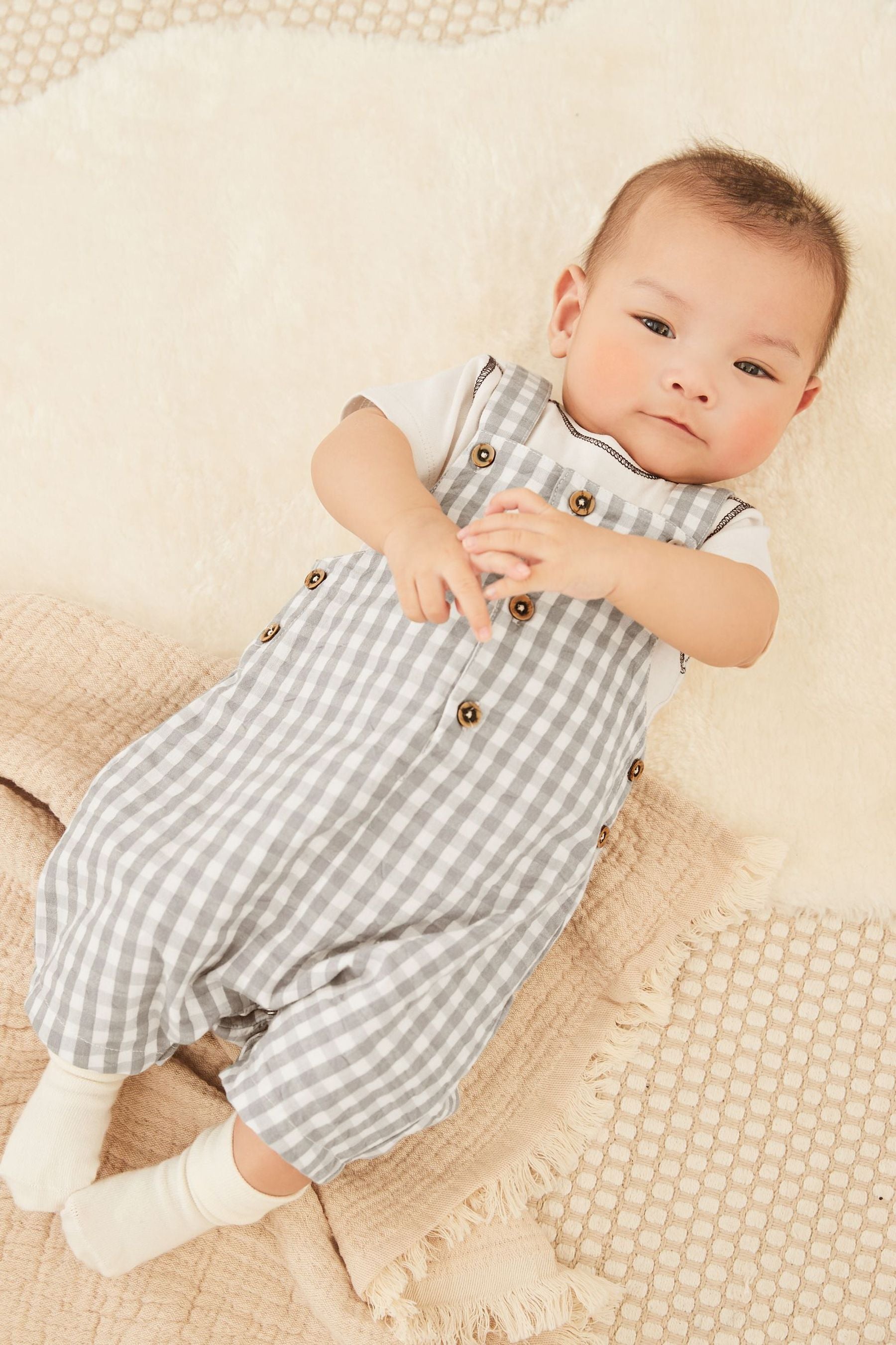 Grey/White Baby Checked Dungaree and Bodysuit Set (0mths-2yrs)