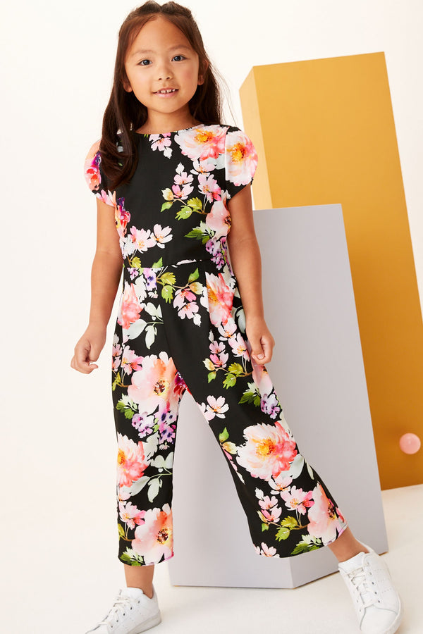 Black Floral Print Jumpsuit (3-16yrs)