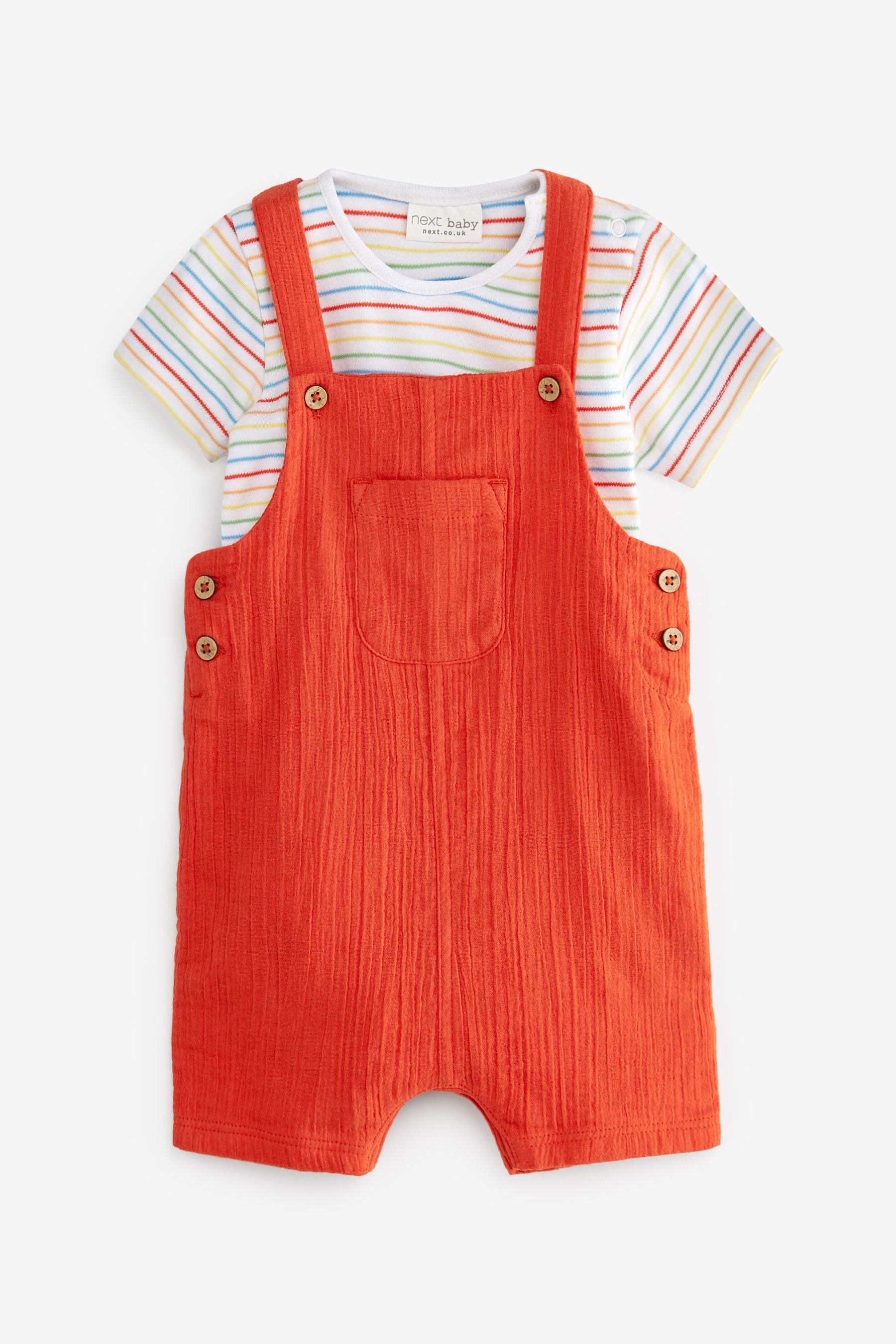 Red Baby 2 Piece Crinkle Dungarees And Bodysuit Set (0mths-2yrs)