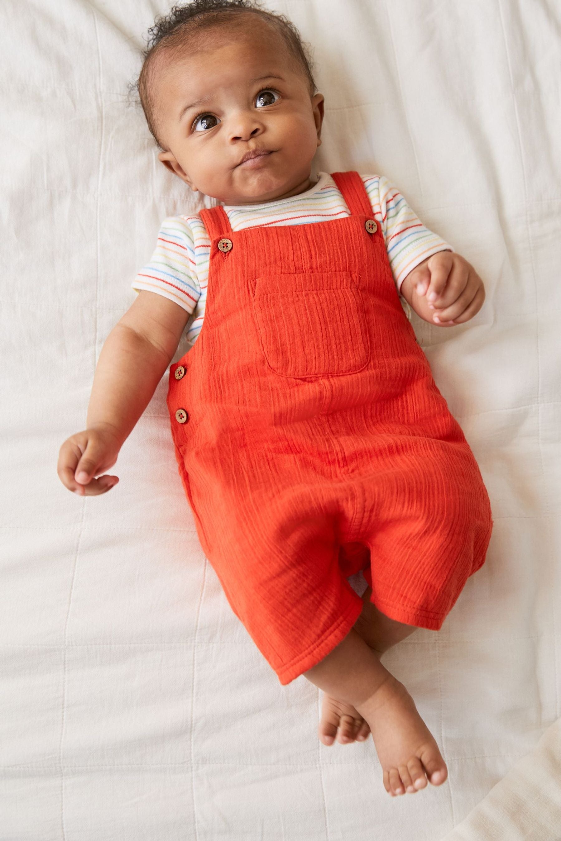 Red Baby 2 Piece Crinkle Dungarees And Bodysuit Set (0mths-2yrs)