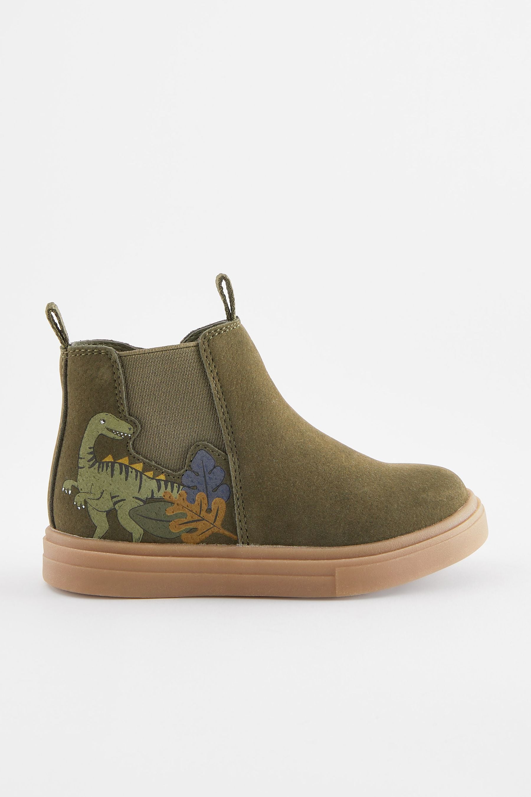 Khaki Green Dino Chelsea Boots with Zip Fastening