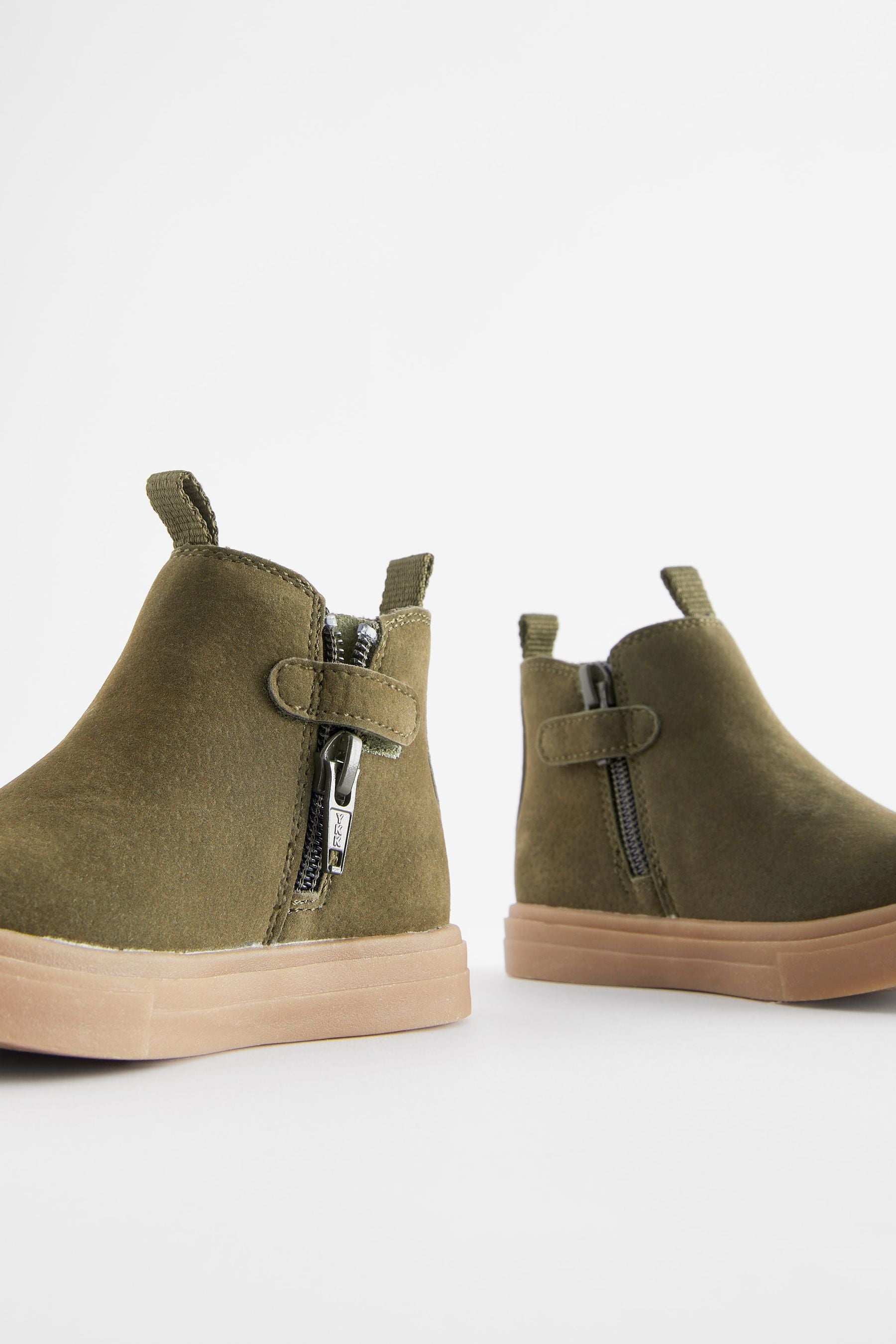 Khaki Green Dino Chelsea Boots with Zip Fastening