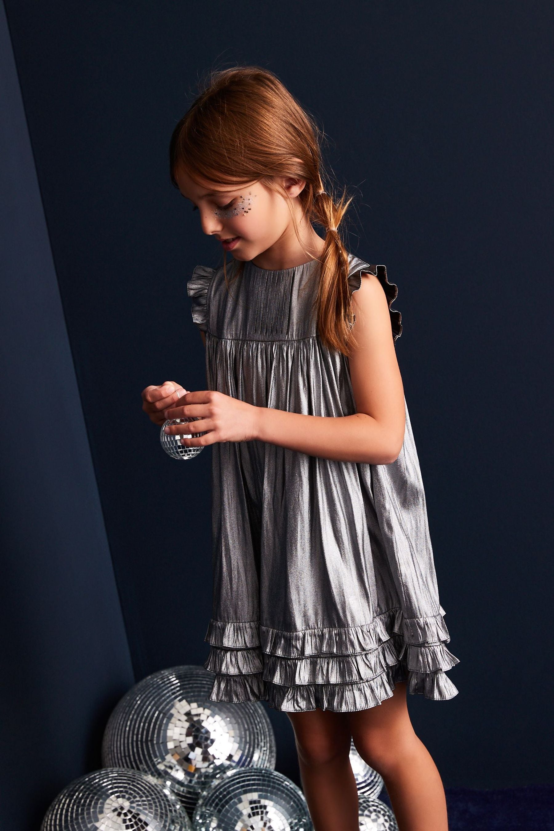 Silver Metallic Frill Dress (3-16yrs)