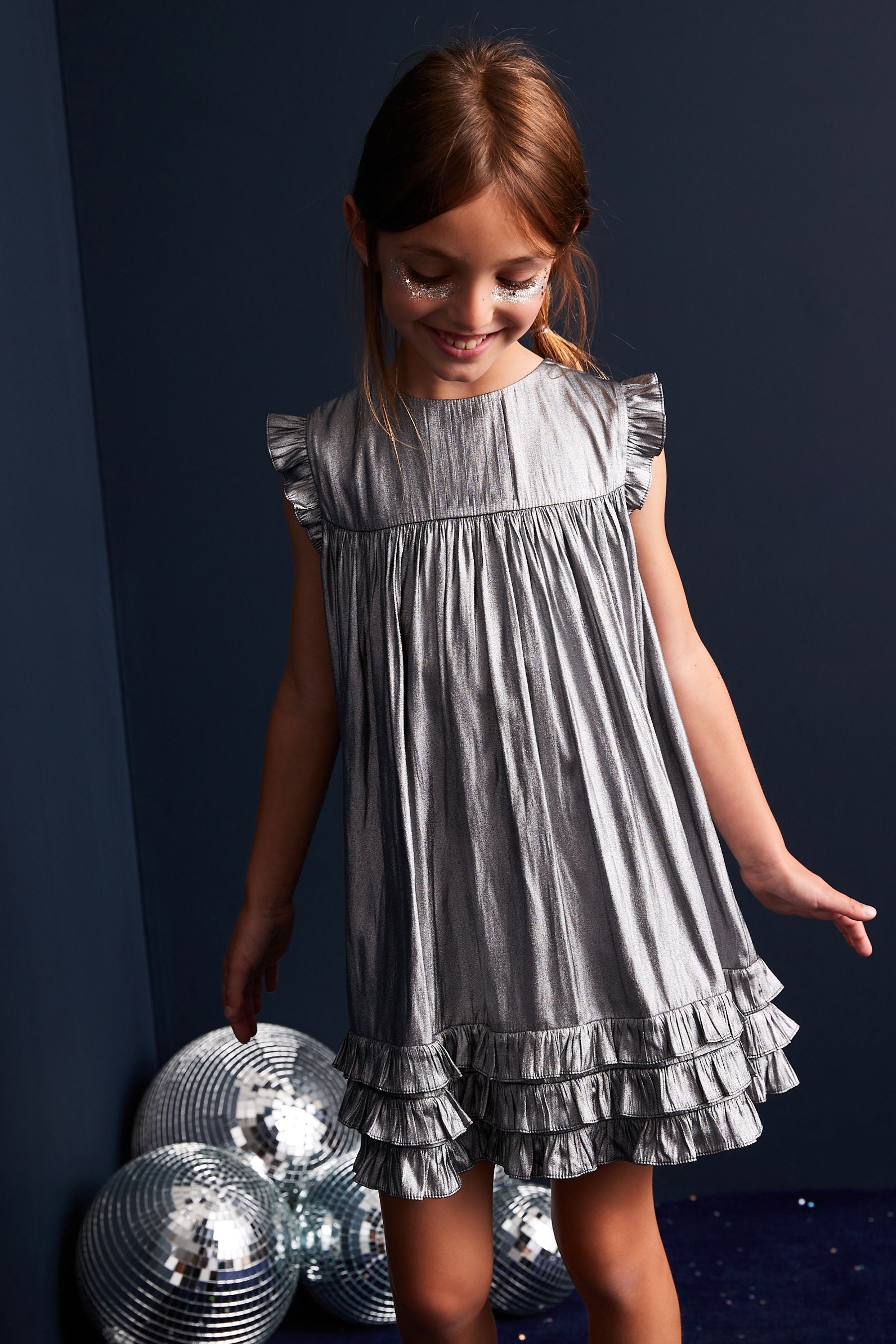 Silver Metallic Frill Dress (3-16yrs)