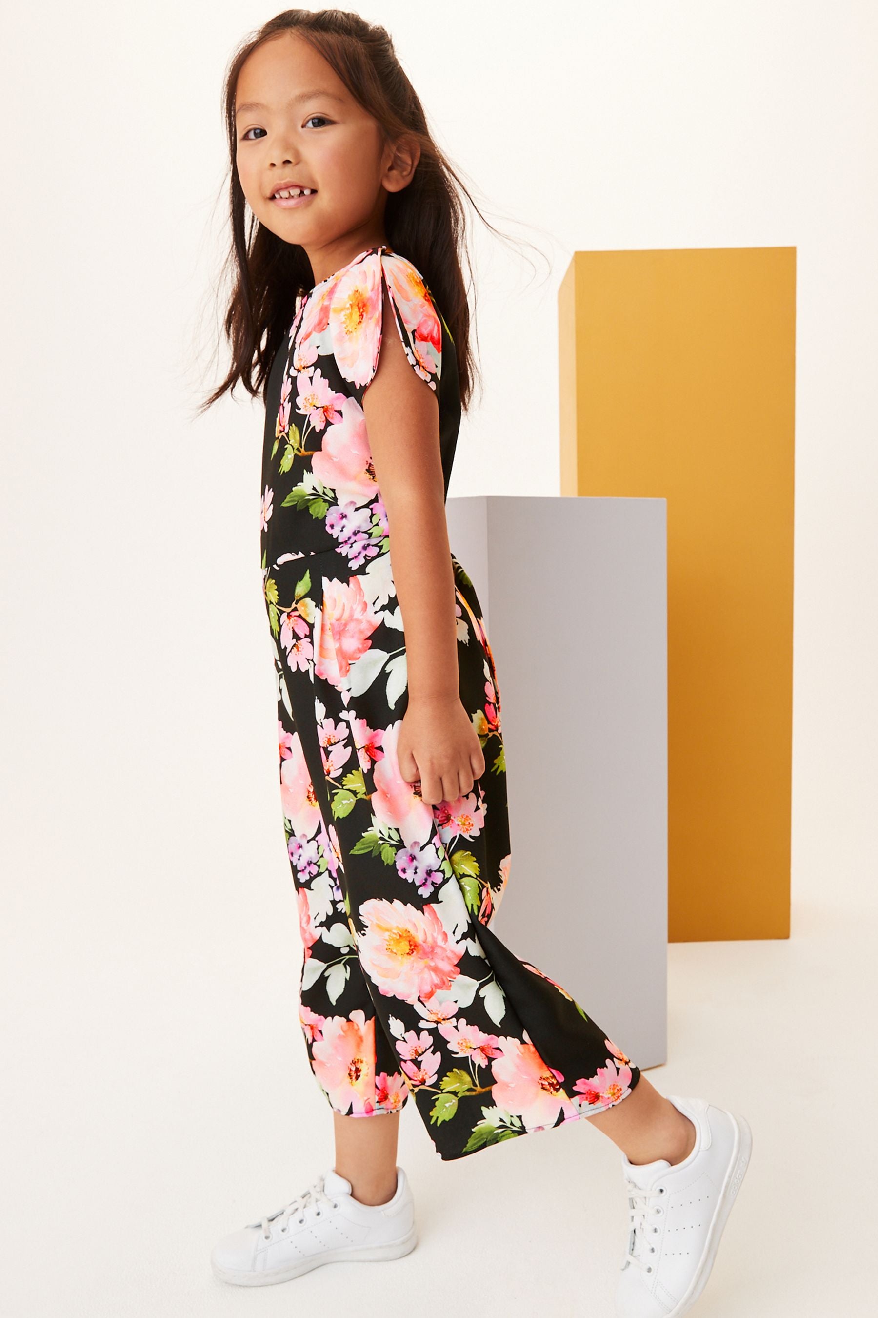 Black Floral Print Jumpsuit (3-16yrs)