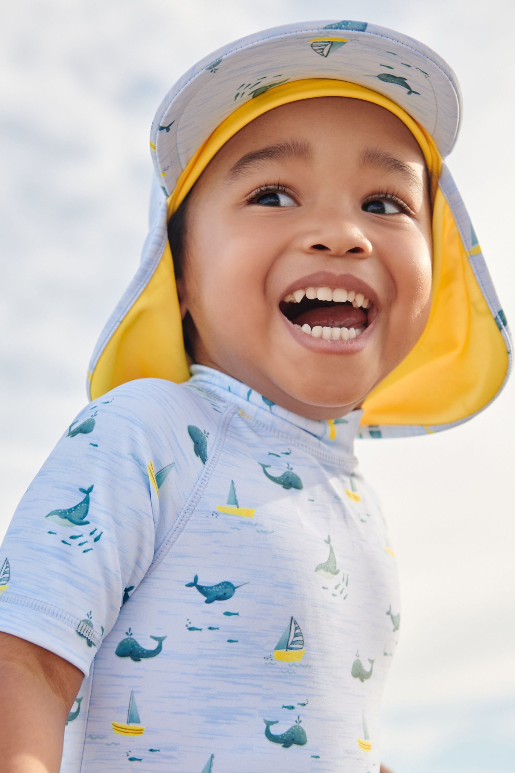 Blue Narwhale Sunsafe Swimsuit And Hat (3mths-7yrs)