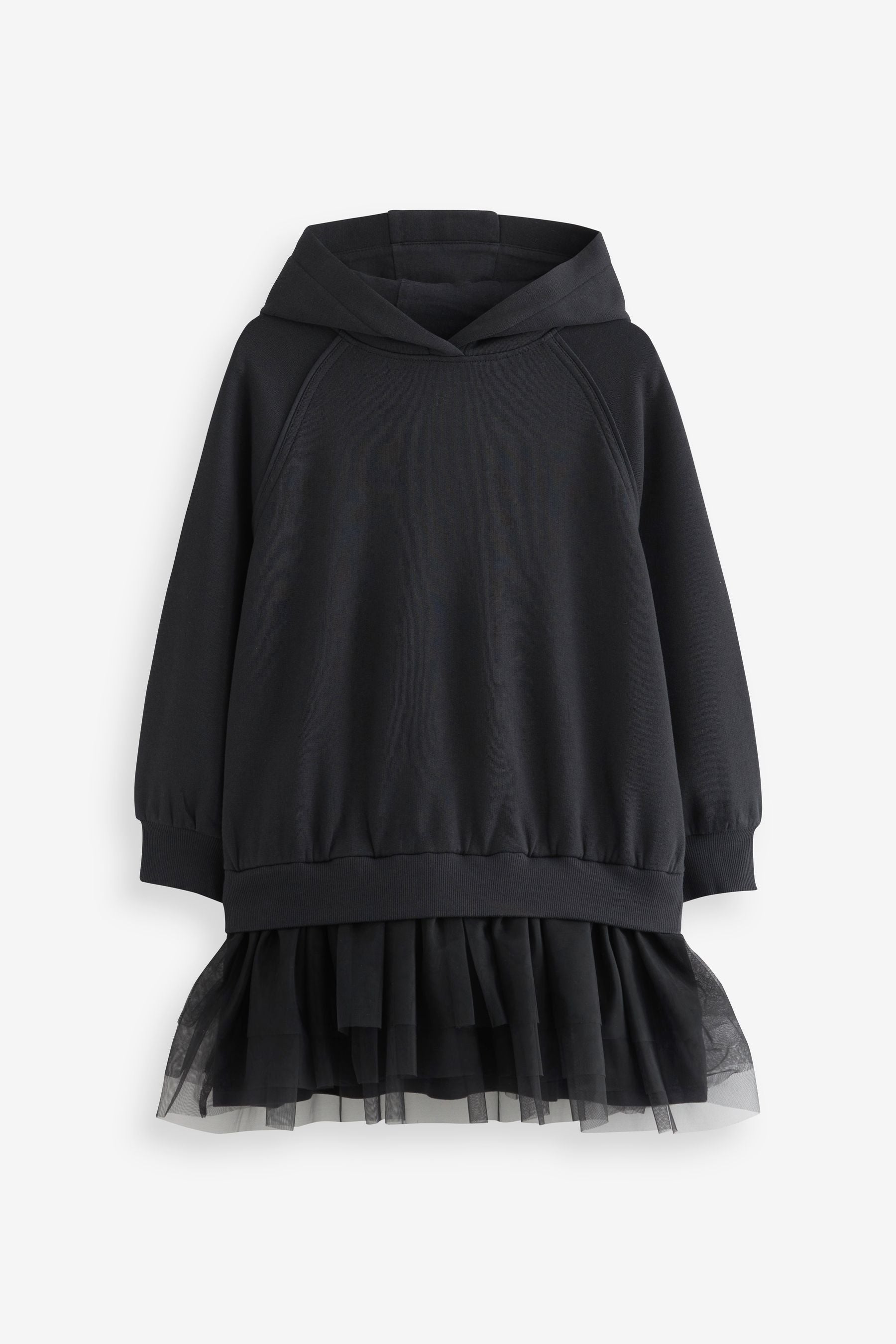 Black Hoodie Dress With Mesh Skirt (3-16yrs)