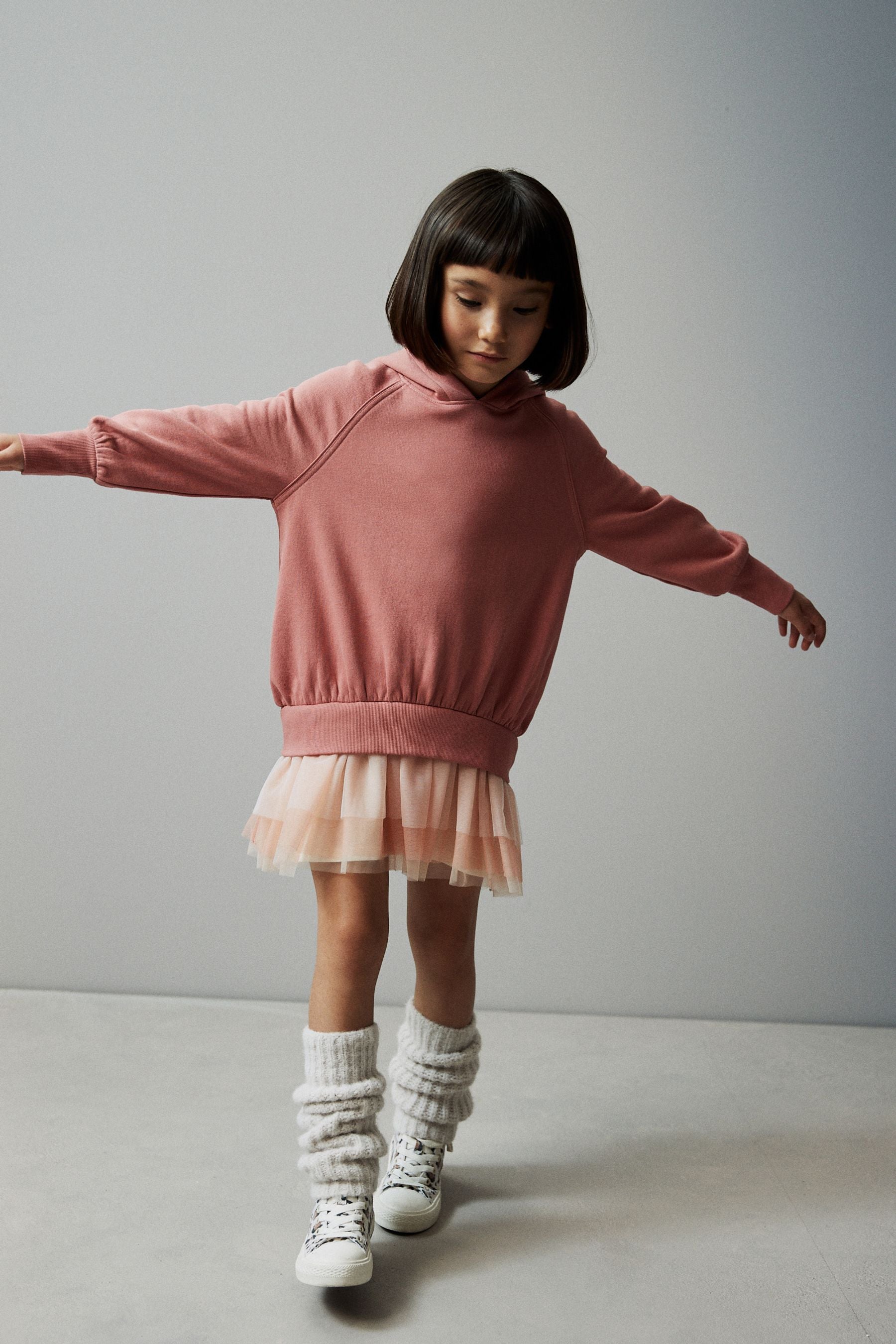 Rust Pink Hoodie Dress With Mesh Skirt (3-16yrs)