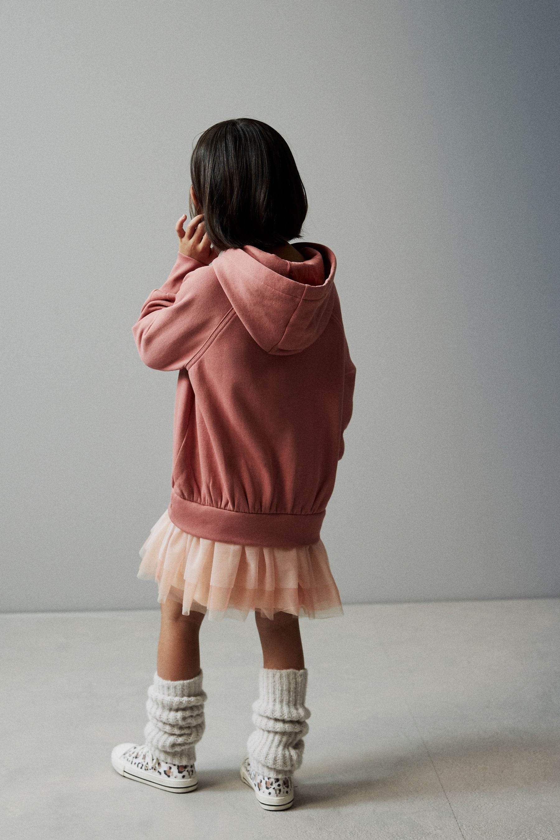 Rust Pink Hoodie Dress With Mesh Skirt (3-16yrs)