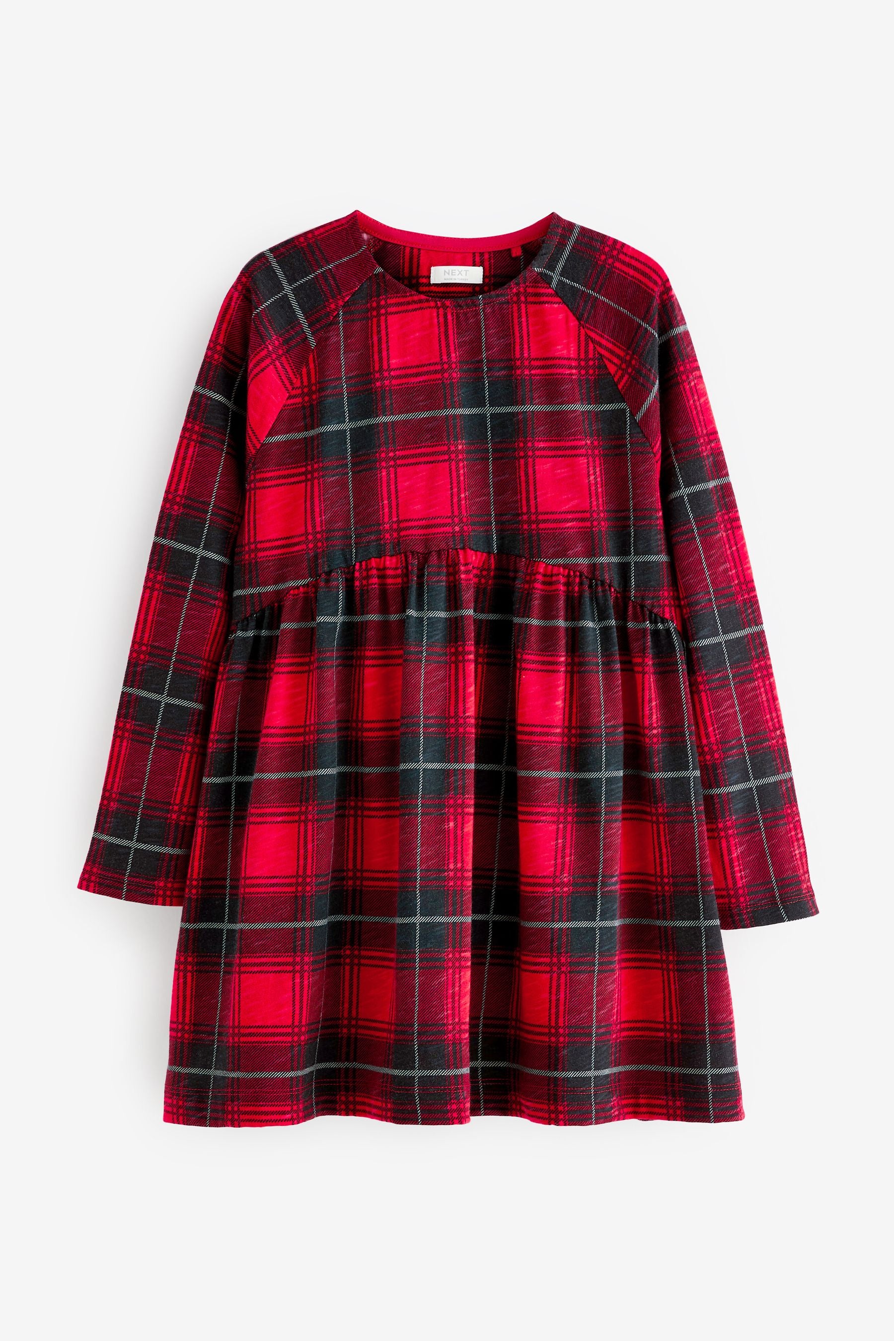 Red/Black Check Long Sleeve Jersey Dress (3-16yrs)