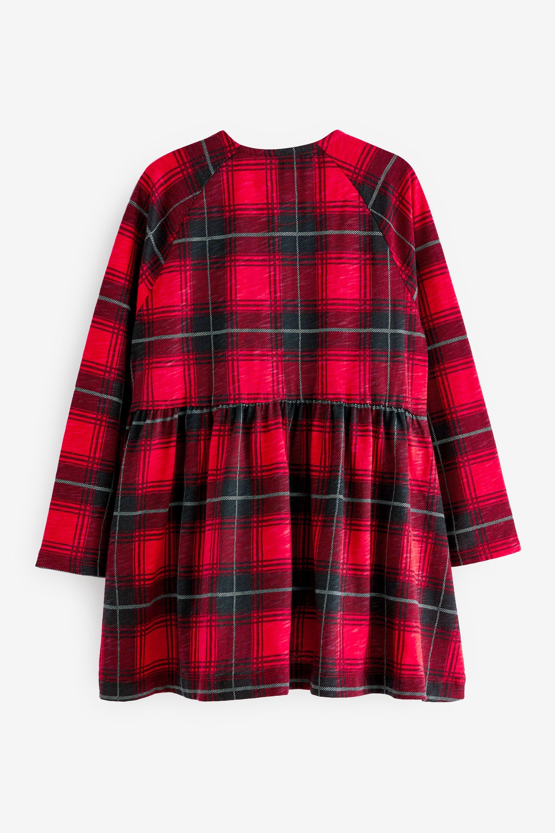 Red/Black Check Long Sleeve Jersey Dress (3-16yrs)