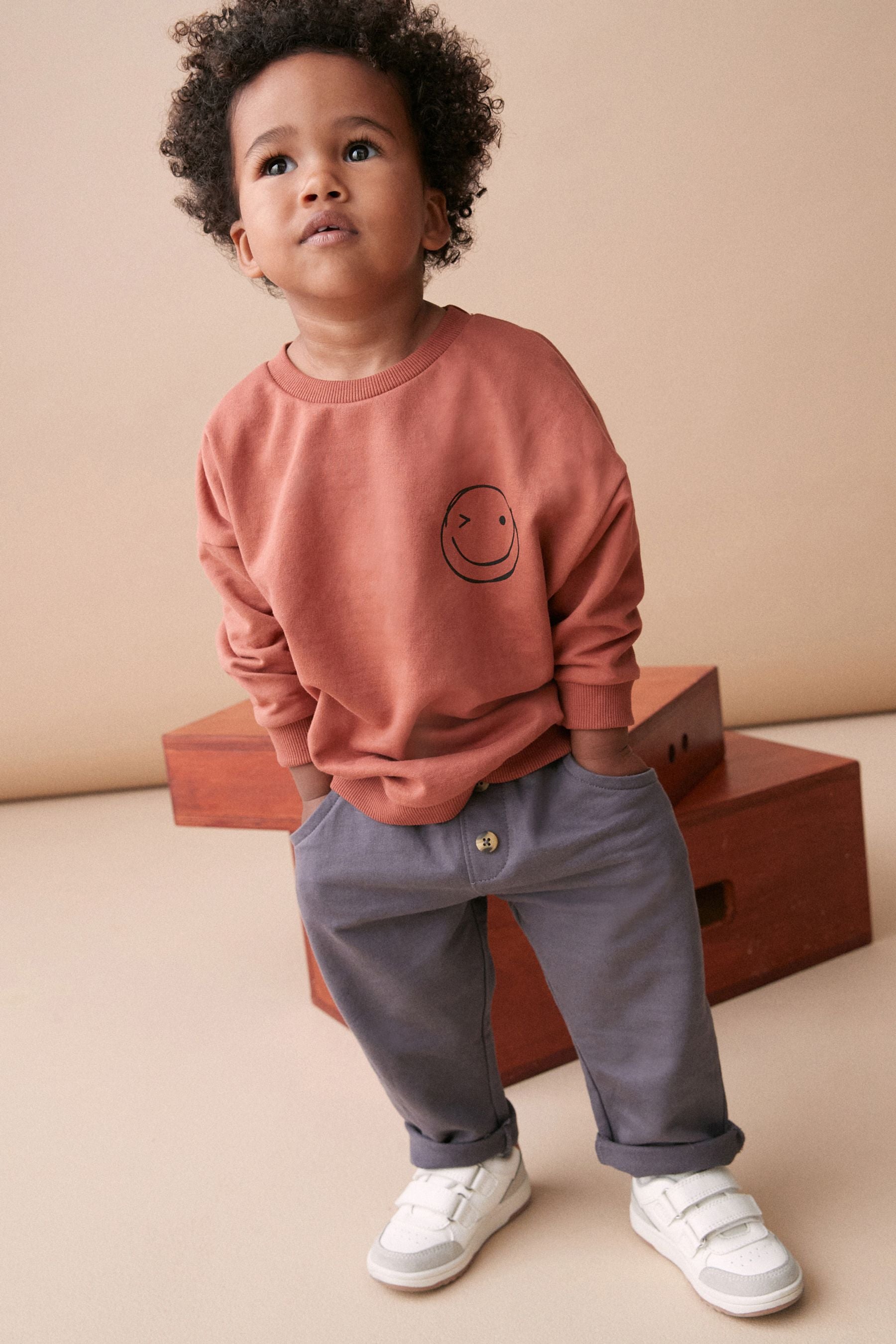 Rust Brown/Grey Logo Oversized Character Sweatshirt and Jogger Set (3mths-7yrs)