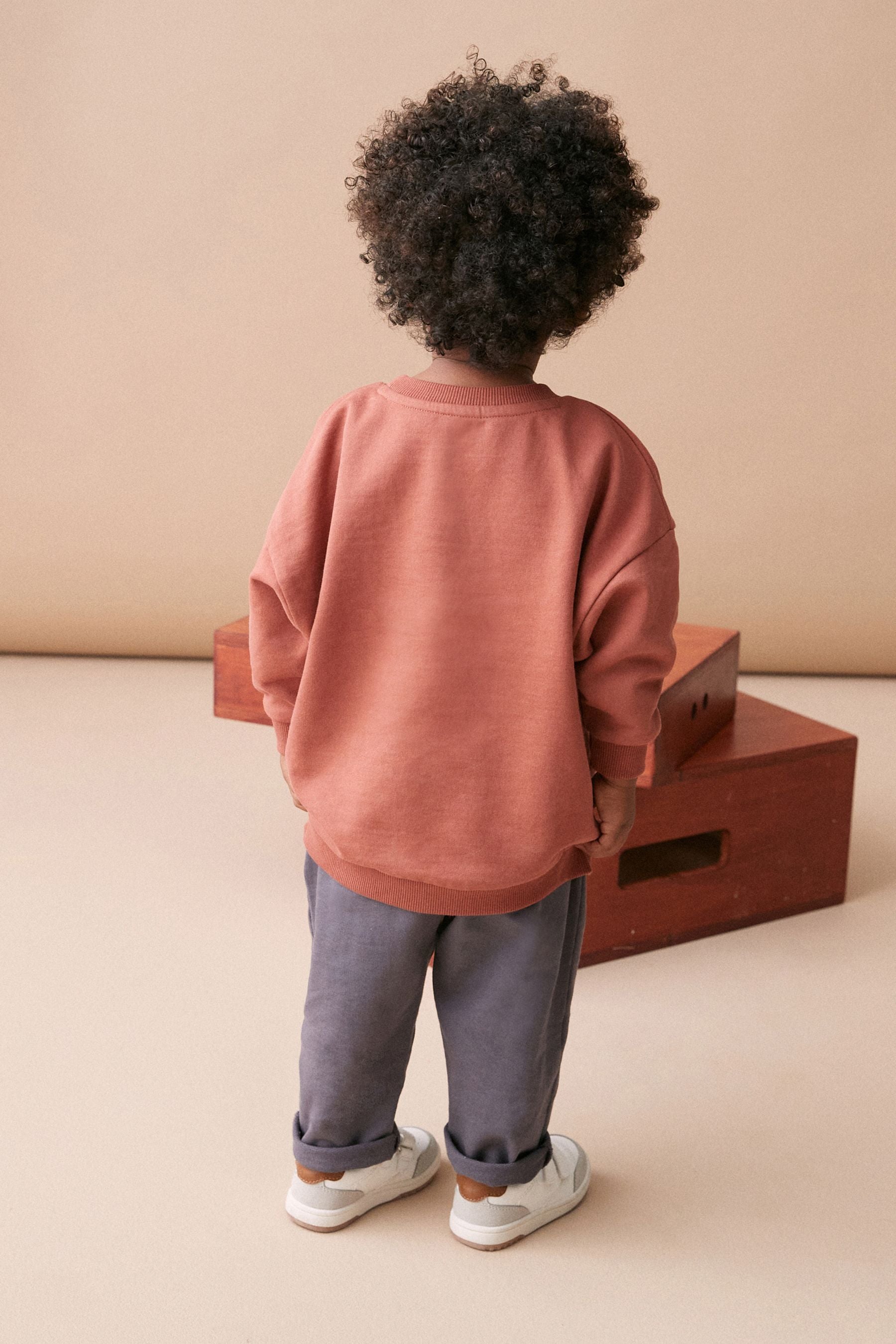 Rust Brown/Grey Logo Oversized Character Sweatshirt and Jogger Set (3mths-7yrs)