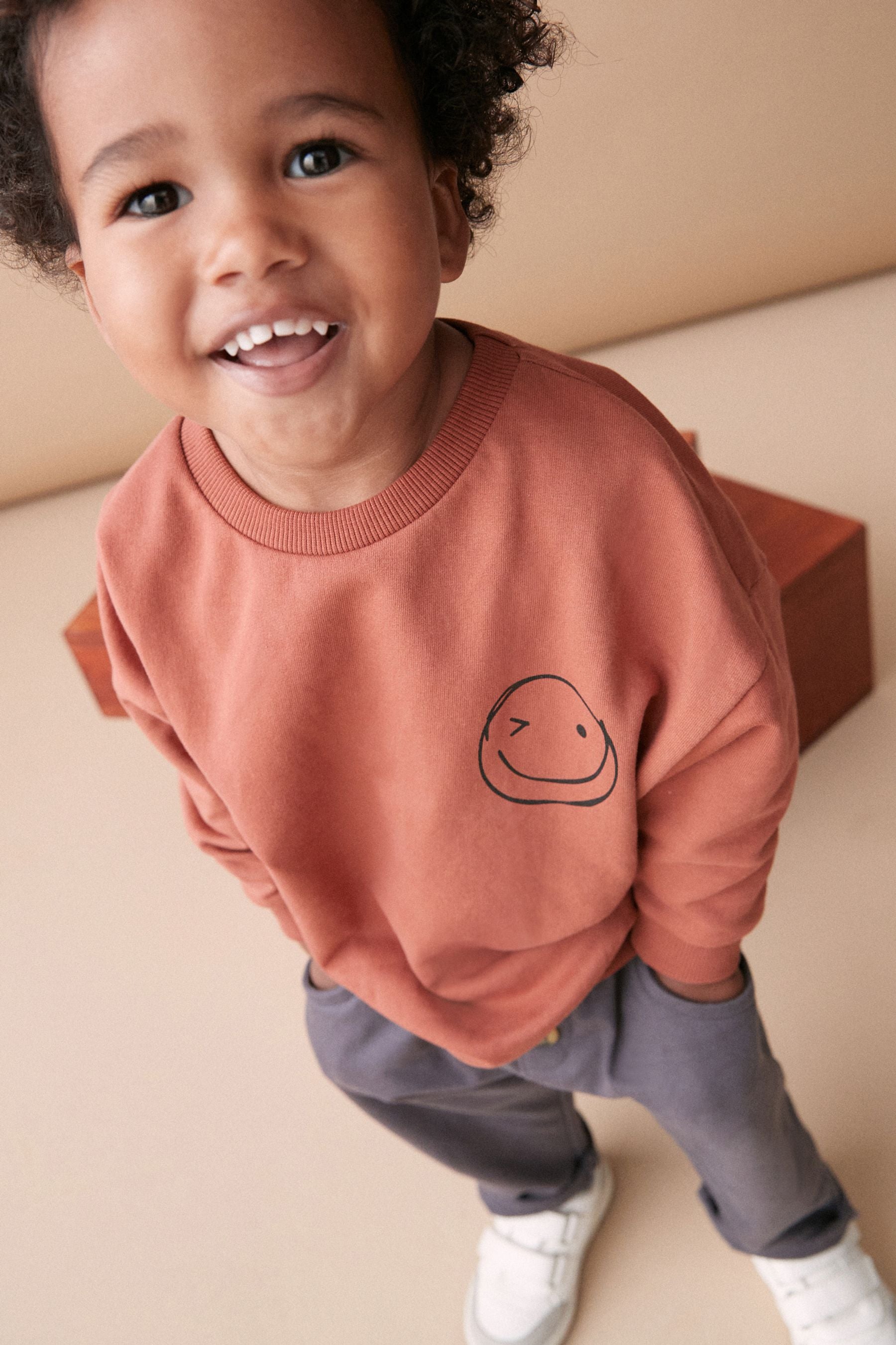 Rust Brown/Grey Logo Oversized Character Sweatshirt and Jogger Set (3mths-7yrs)