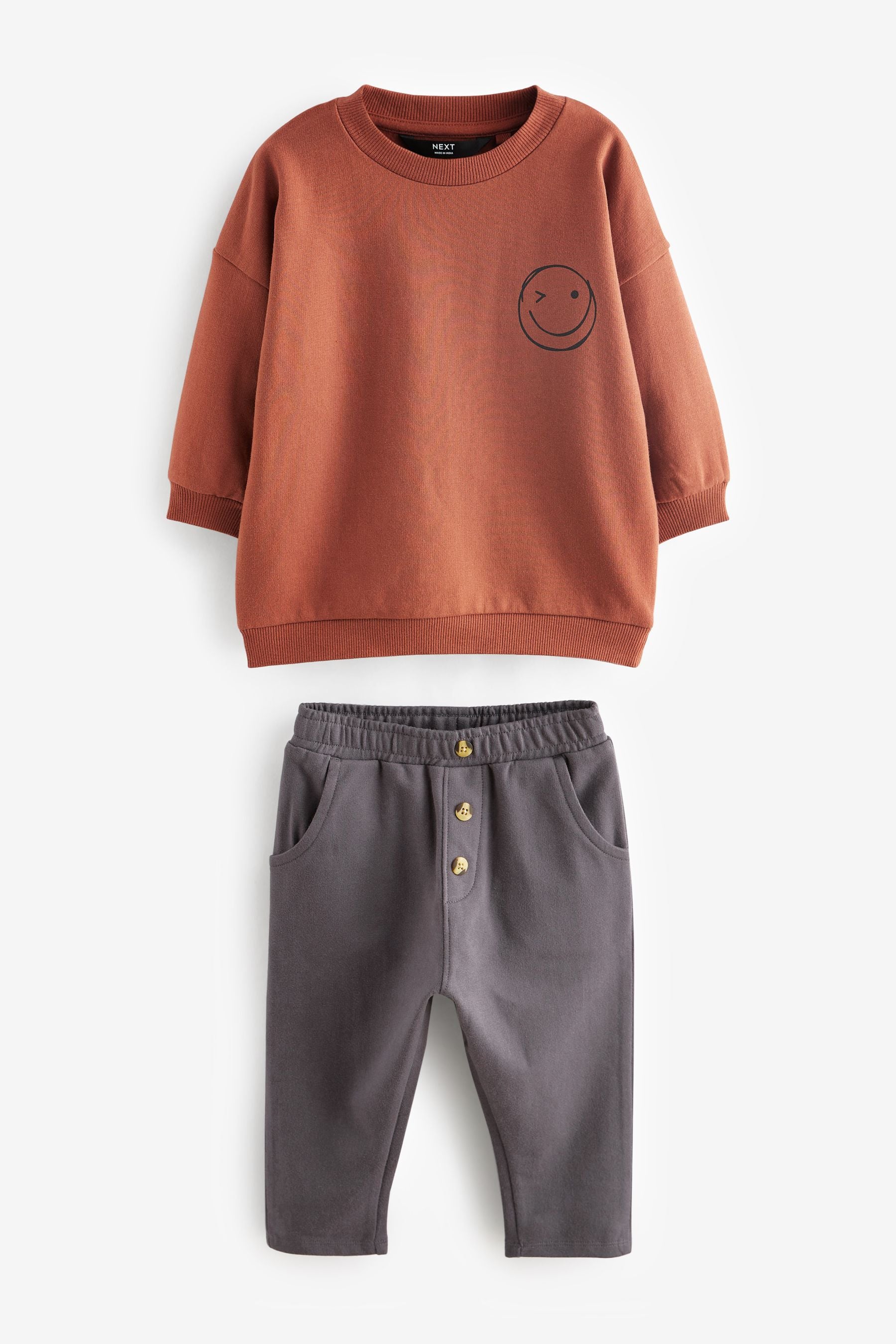 Rust Brown/Grey Logo Oversized Character Sweatshirt and Jogger Set (3mths-7yrs)