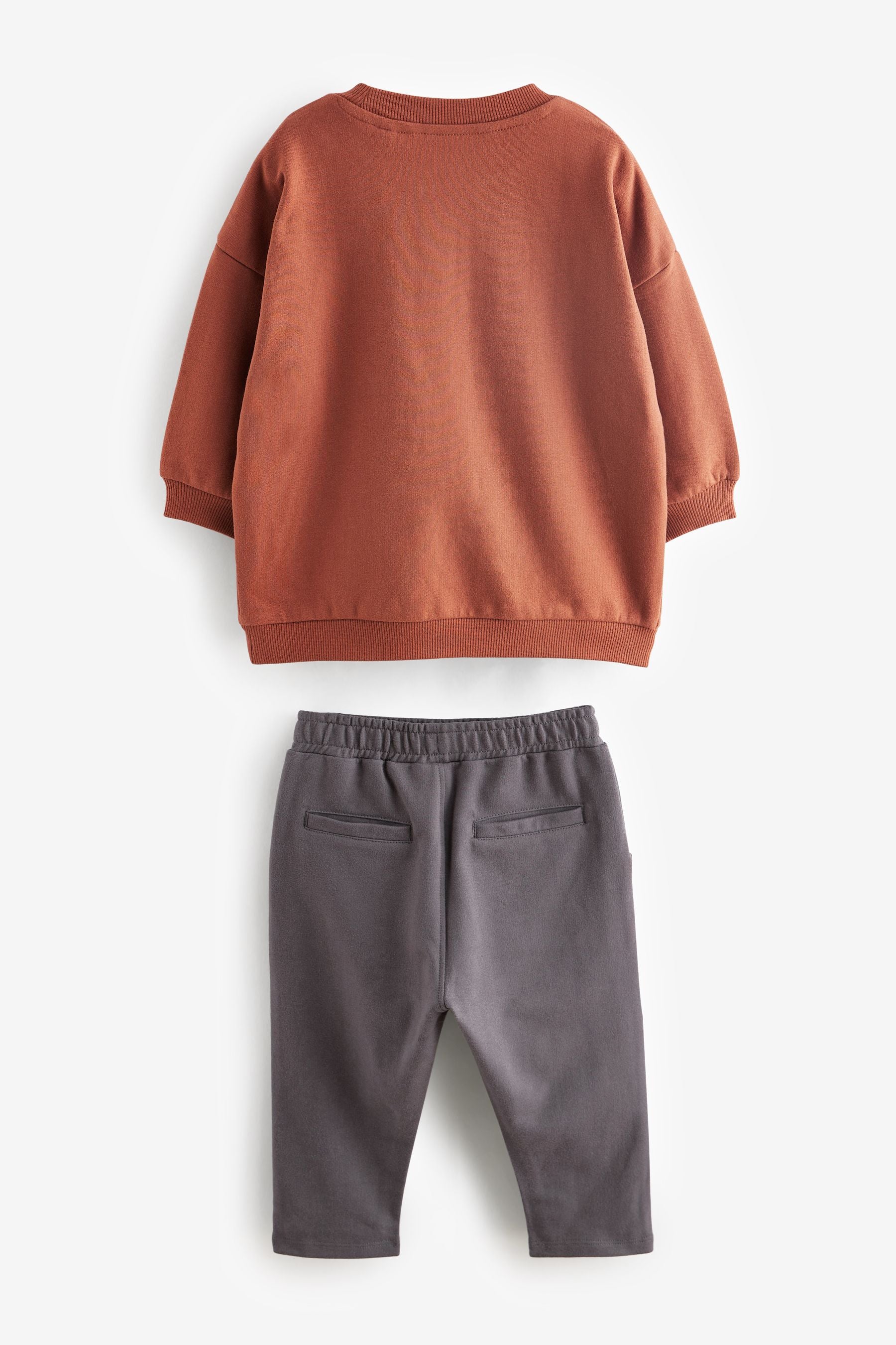 Rust Brown/Grey Logo Oversized Character Sweatshirt and Jogger Set (3mths-7yrs)