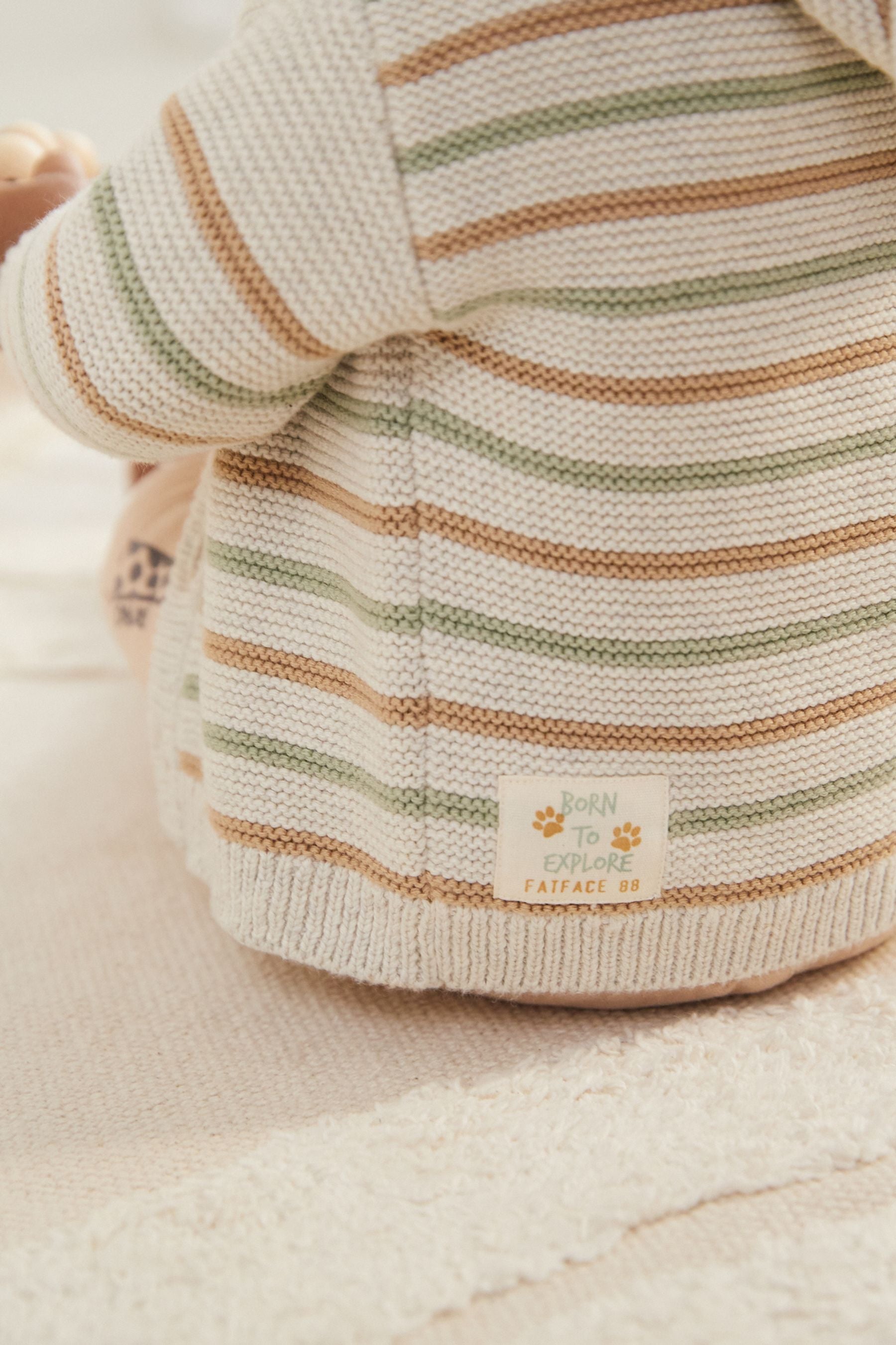 FatFace Natural Stripe Hooded Bear Cardigan