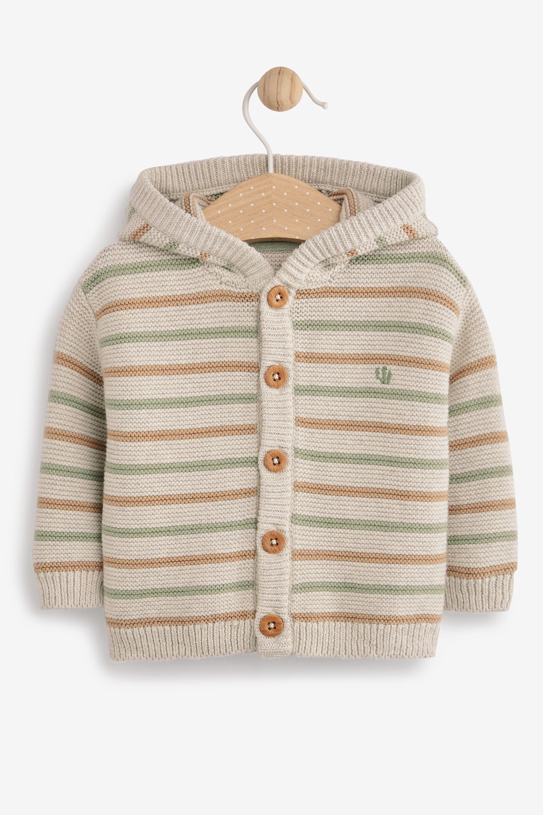 FatFace Natural Stripe Hooded Bear Cardigan