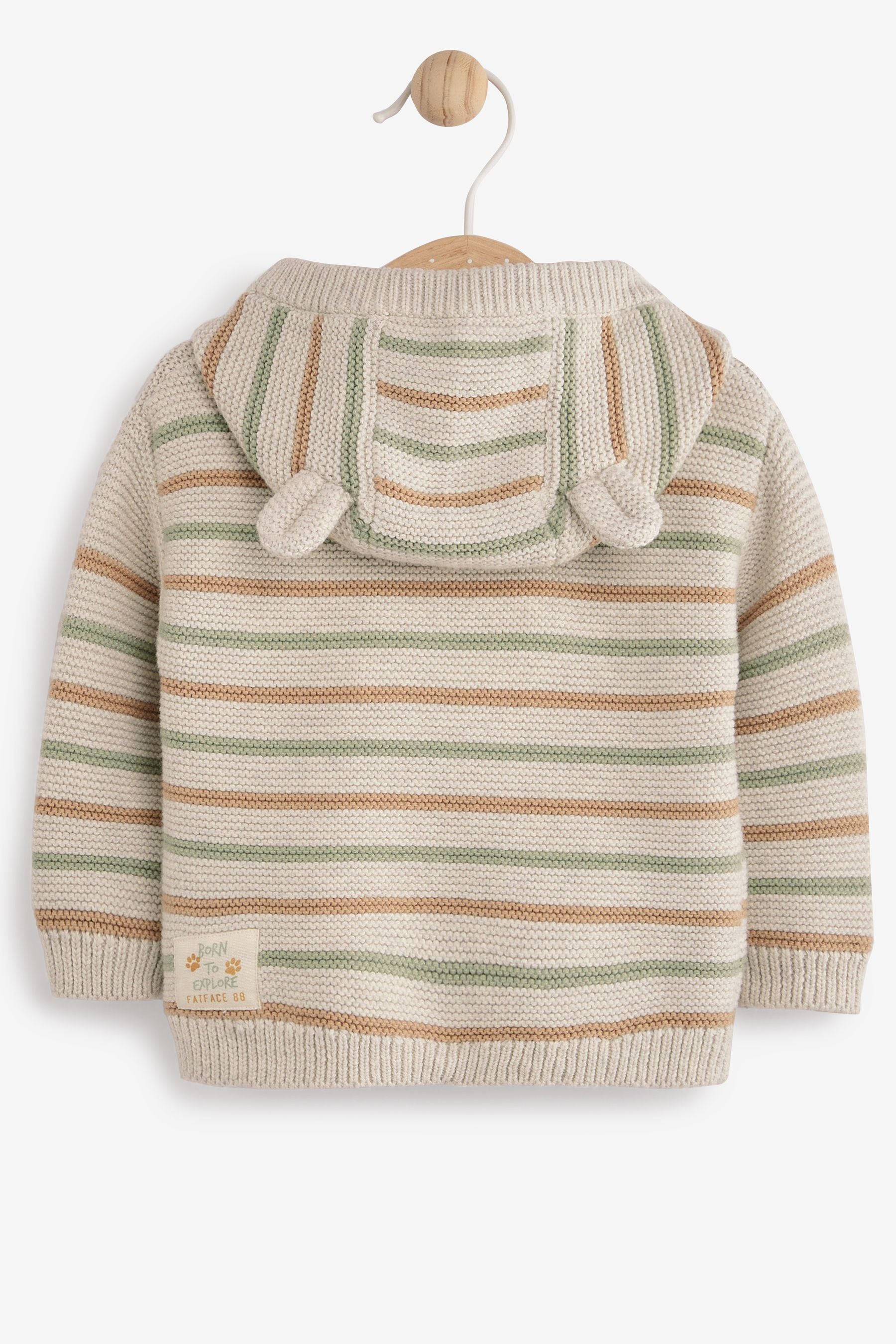 FatFace Natural Stripe Hooded Bear Cardigan