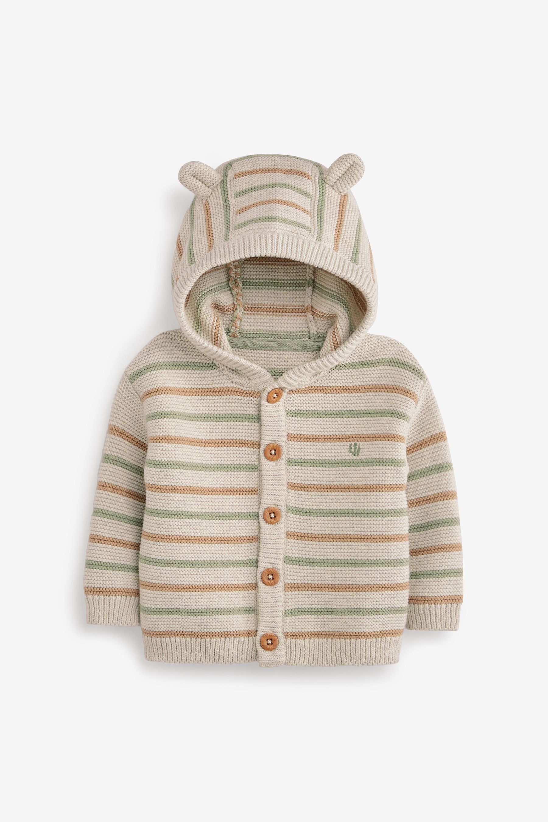 FatFace Natural Stripe Hooded Bear Cardigan