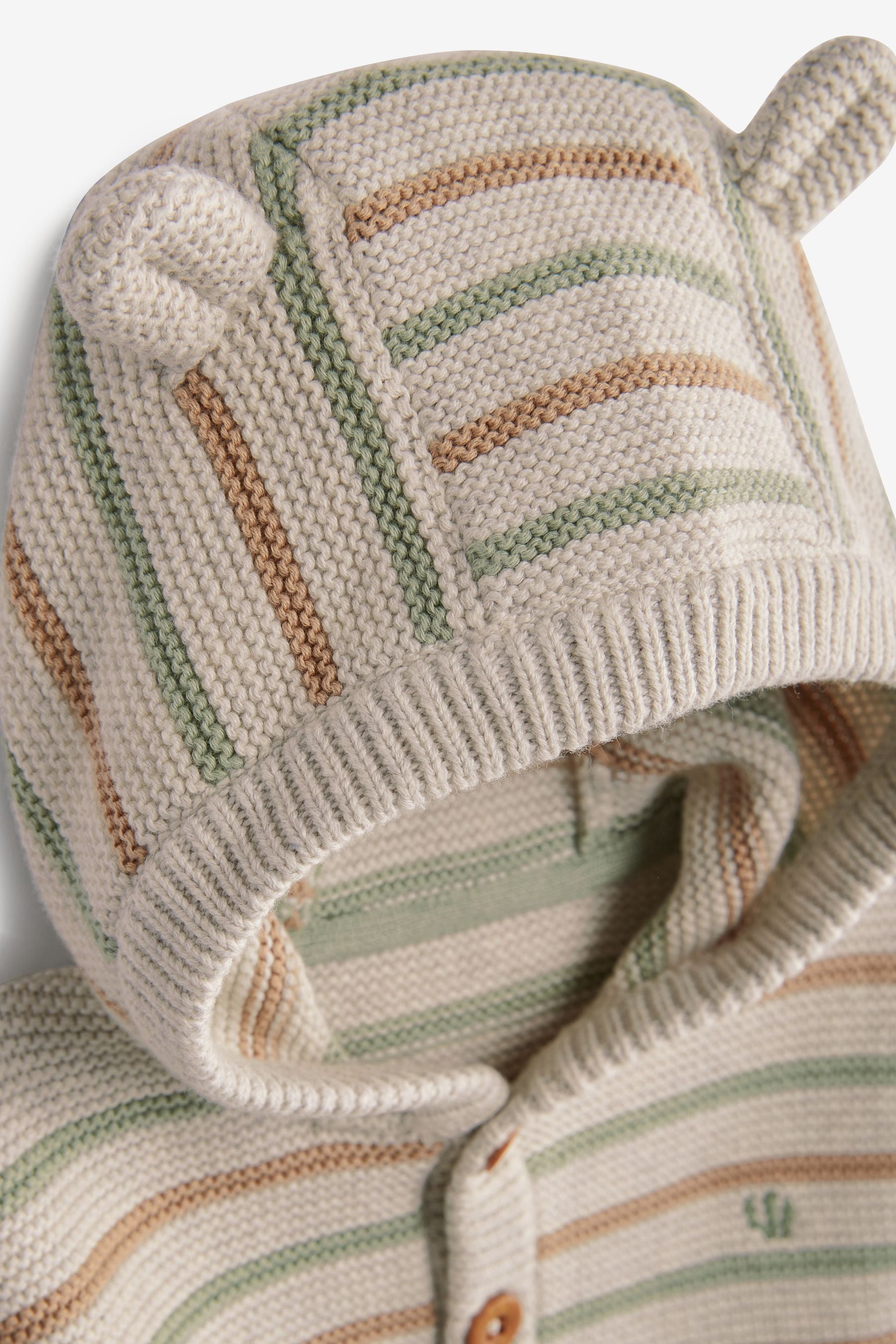 FatFace Natural Stripe Hooded Bear Cardigan