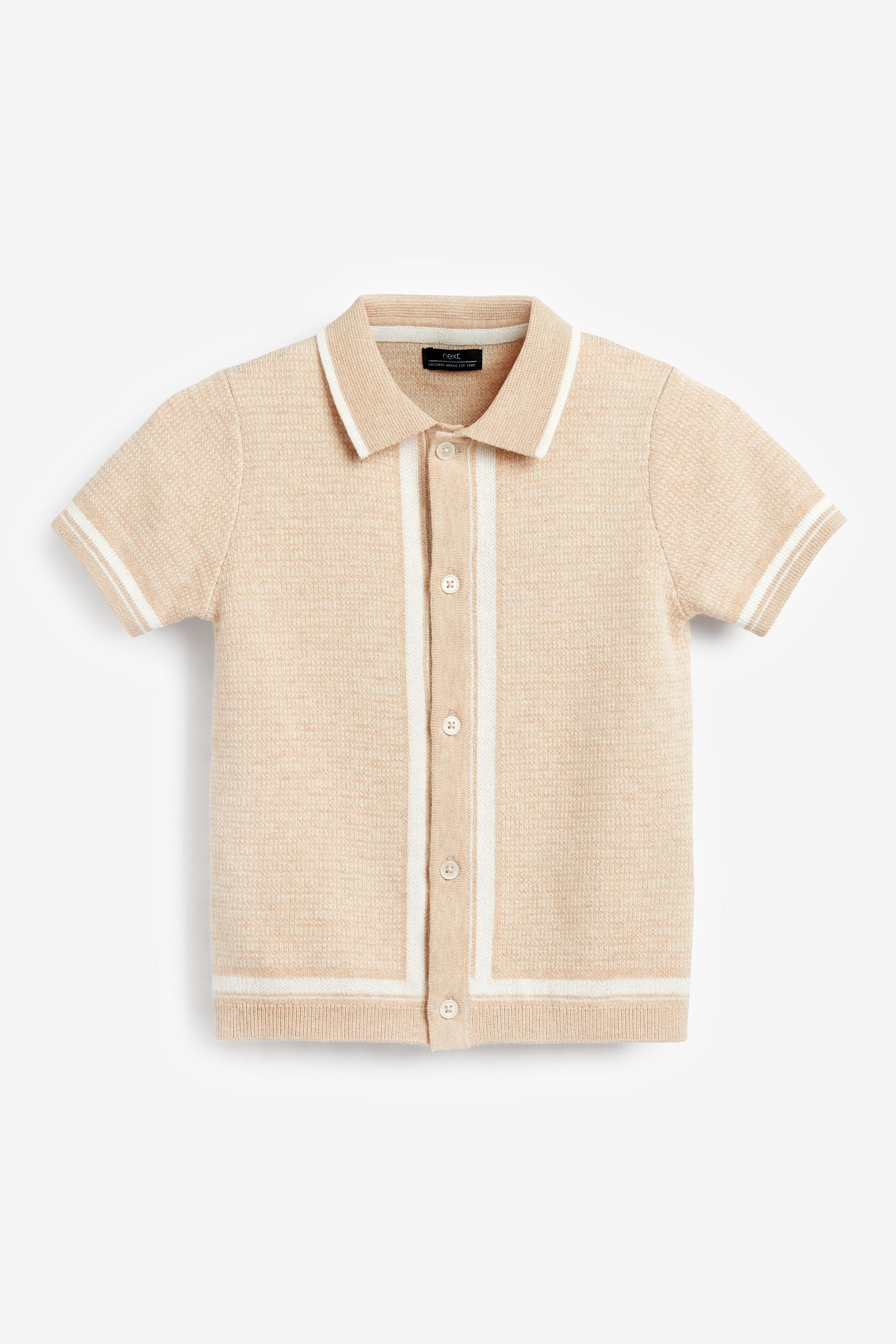 Ecru White Textured Knit Button Through Polo Shirt (3mths-7yrs)