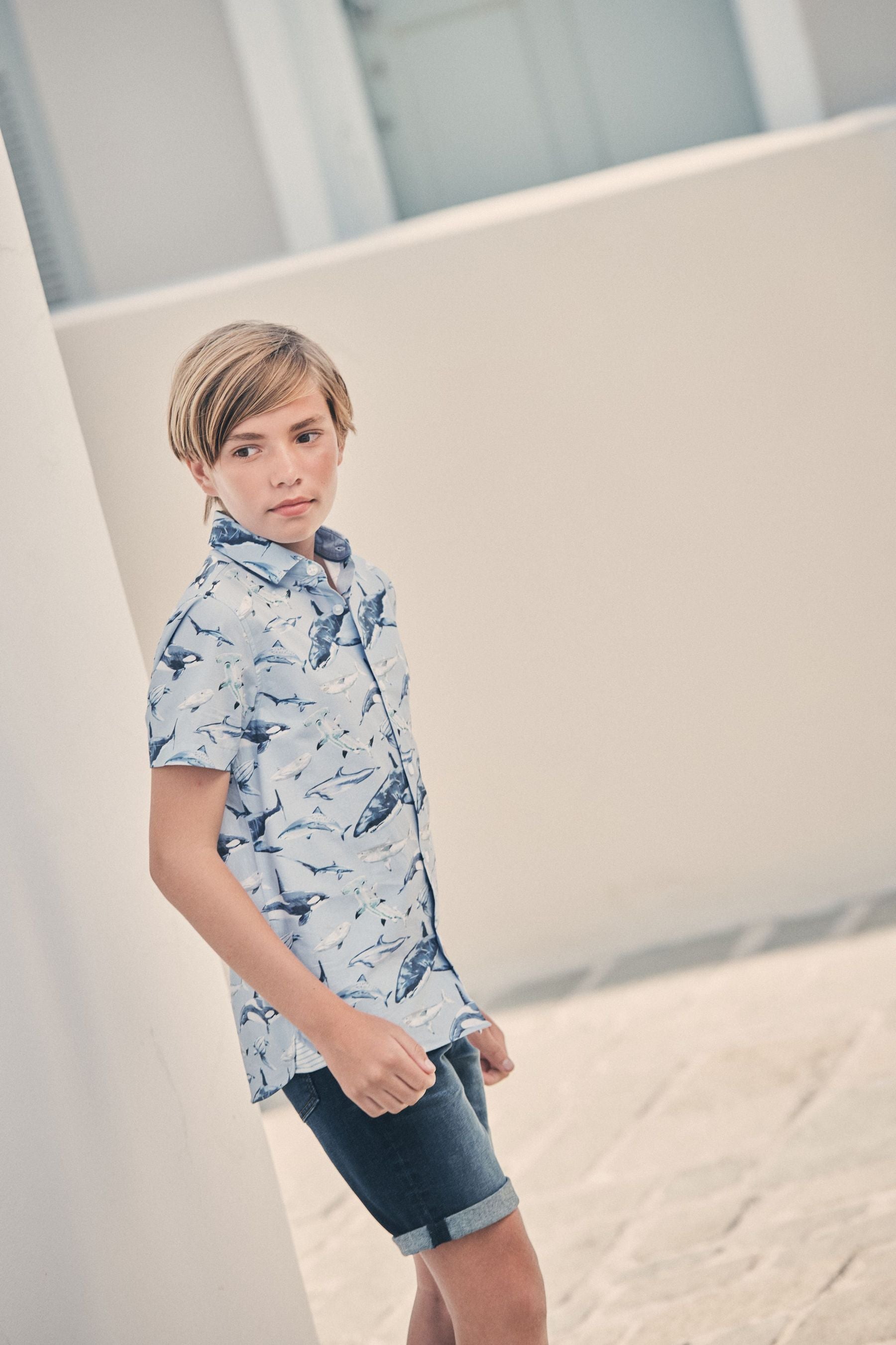 Blue Shark Short Sleeve Printed Shirt (3-16yrs)