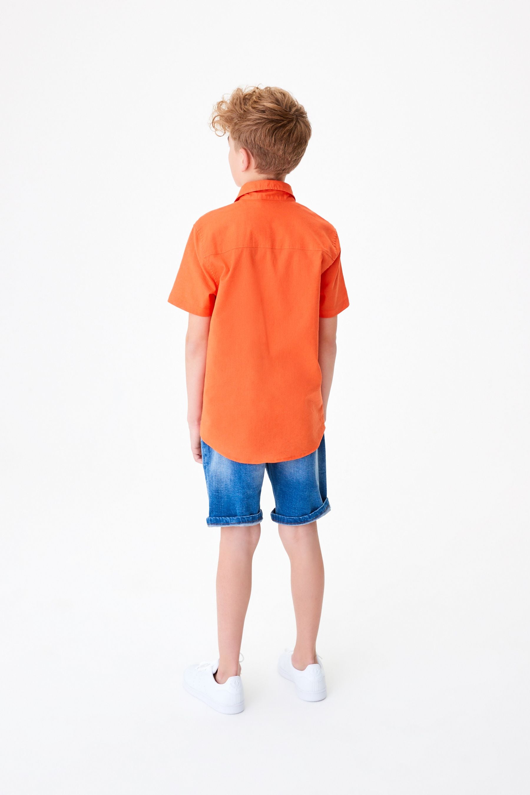 Orange Short Sleeve Linen Mix Shirt (3-16yrs)