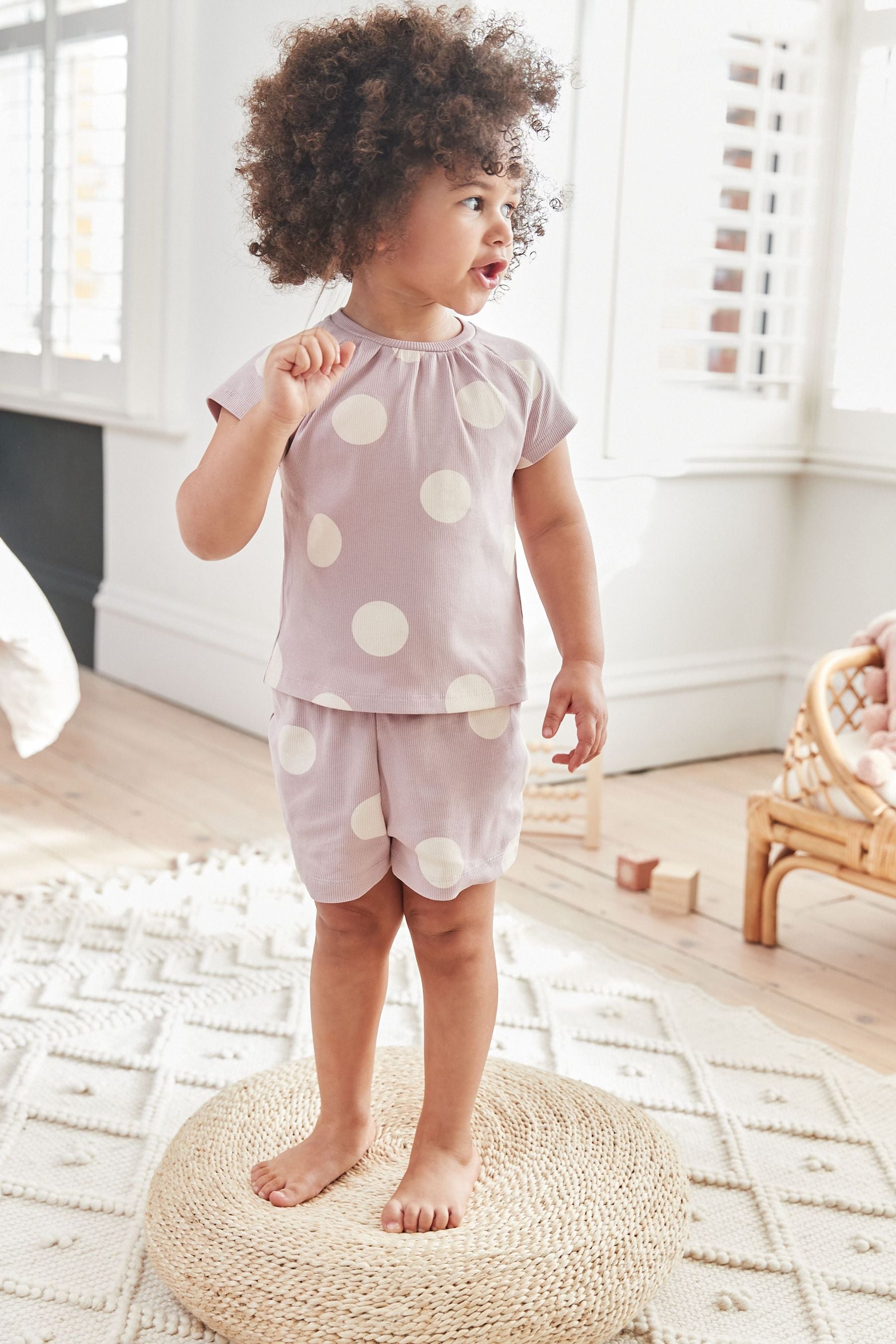 Lilac Purple/Cream Spot 2 Pack Short Pyjamas (9mths-16yrs)