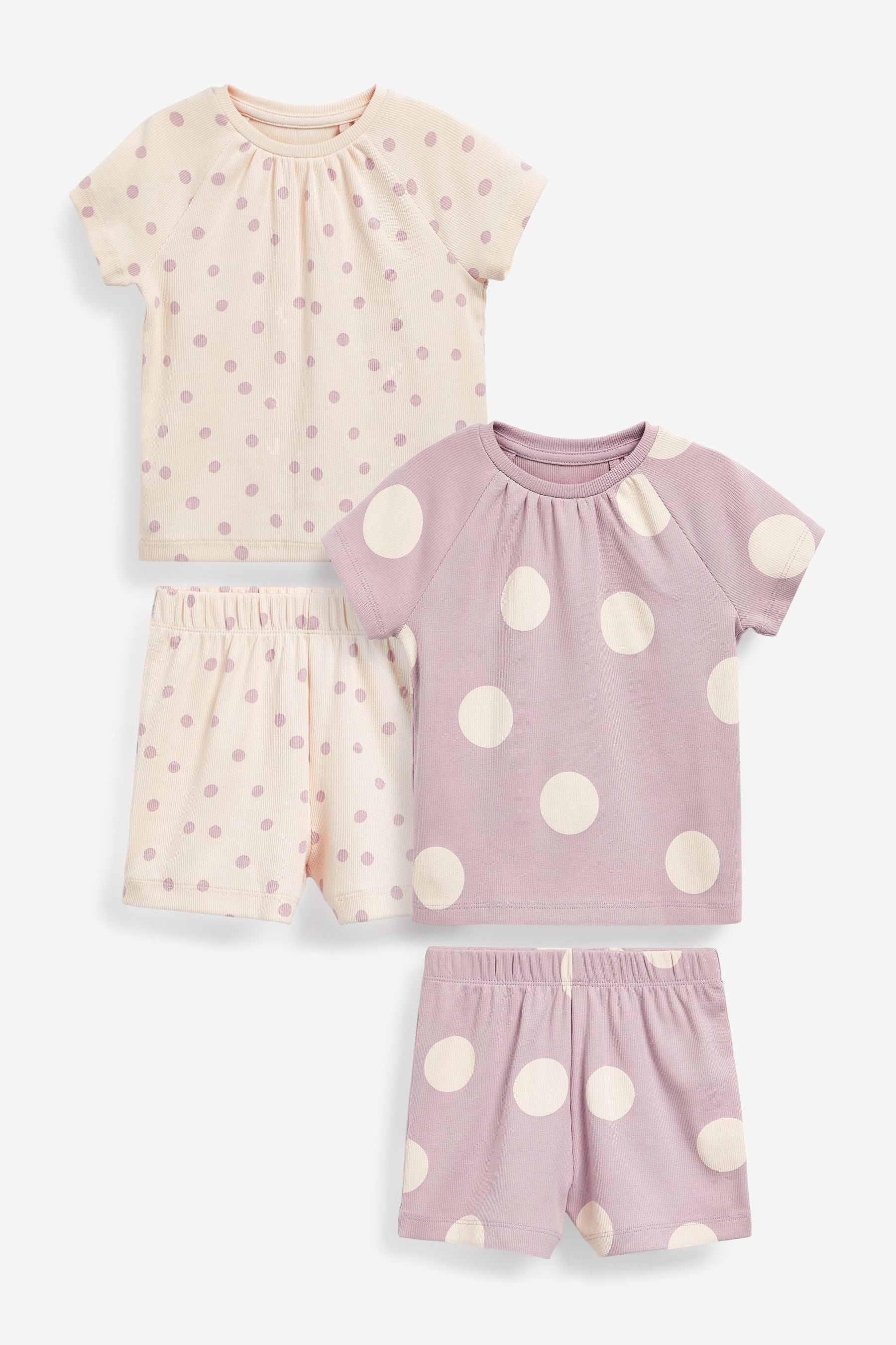 Lilac Purple/Cream Spot 2 Pack Short Pyjamas (9mths-16yrs)