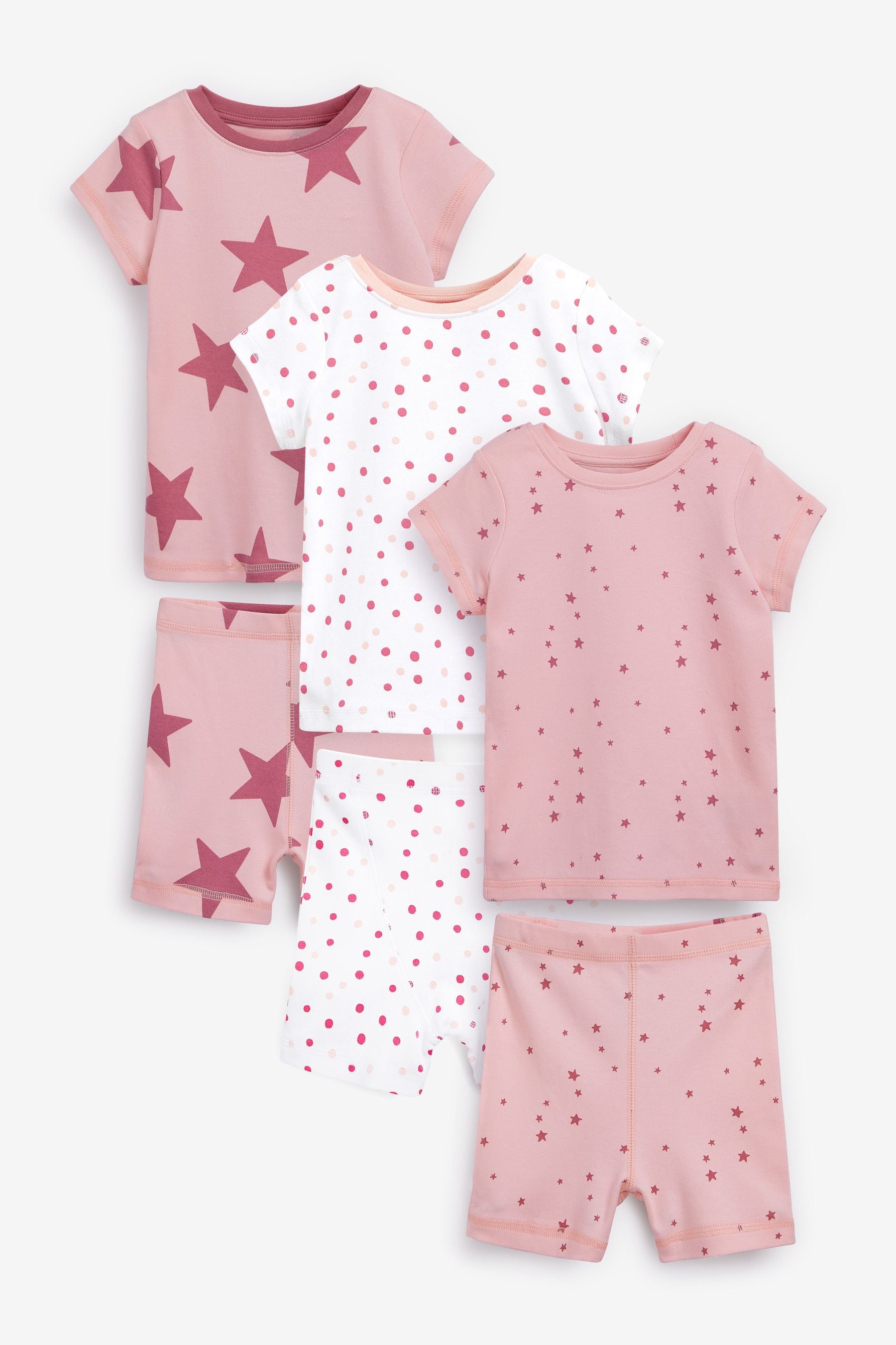 Pink/White Star Short Pyjamas 3 Pack (3-16yrs)