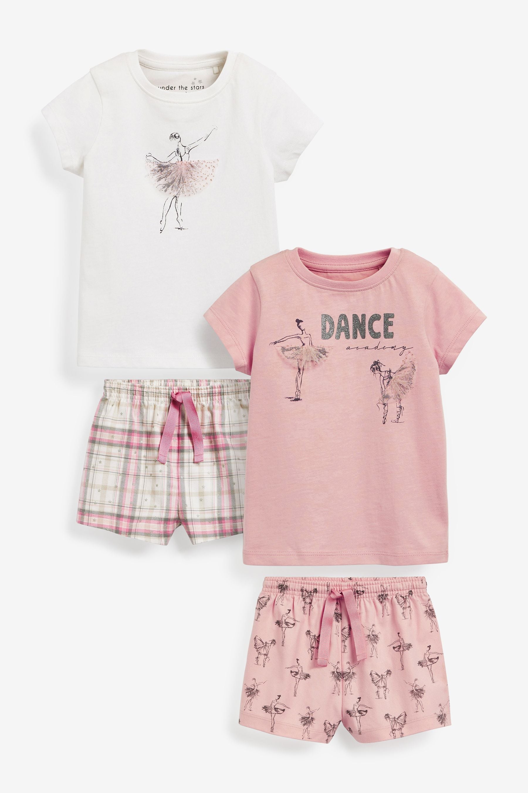 Pink Ballerina 2 Pack Woven Bottom Short Pyjamas (9mths-12yrs)