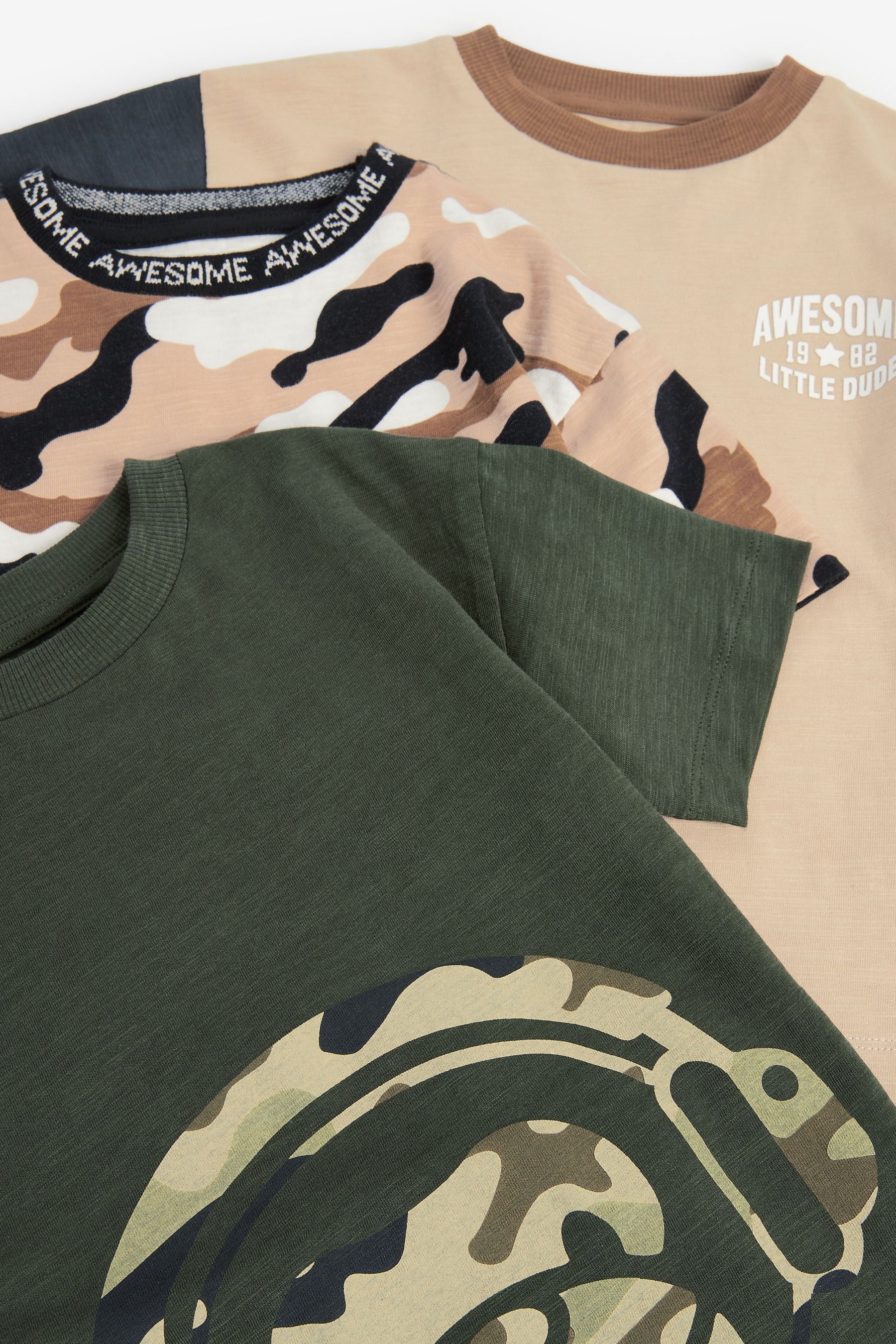 Khaki Green Camo Monkey 3 Pack Oversized T-Shirts (3mths-7yrs)