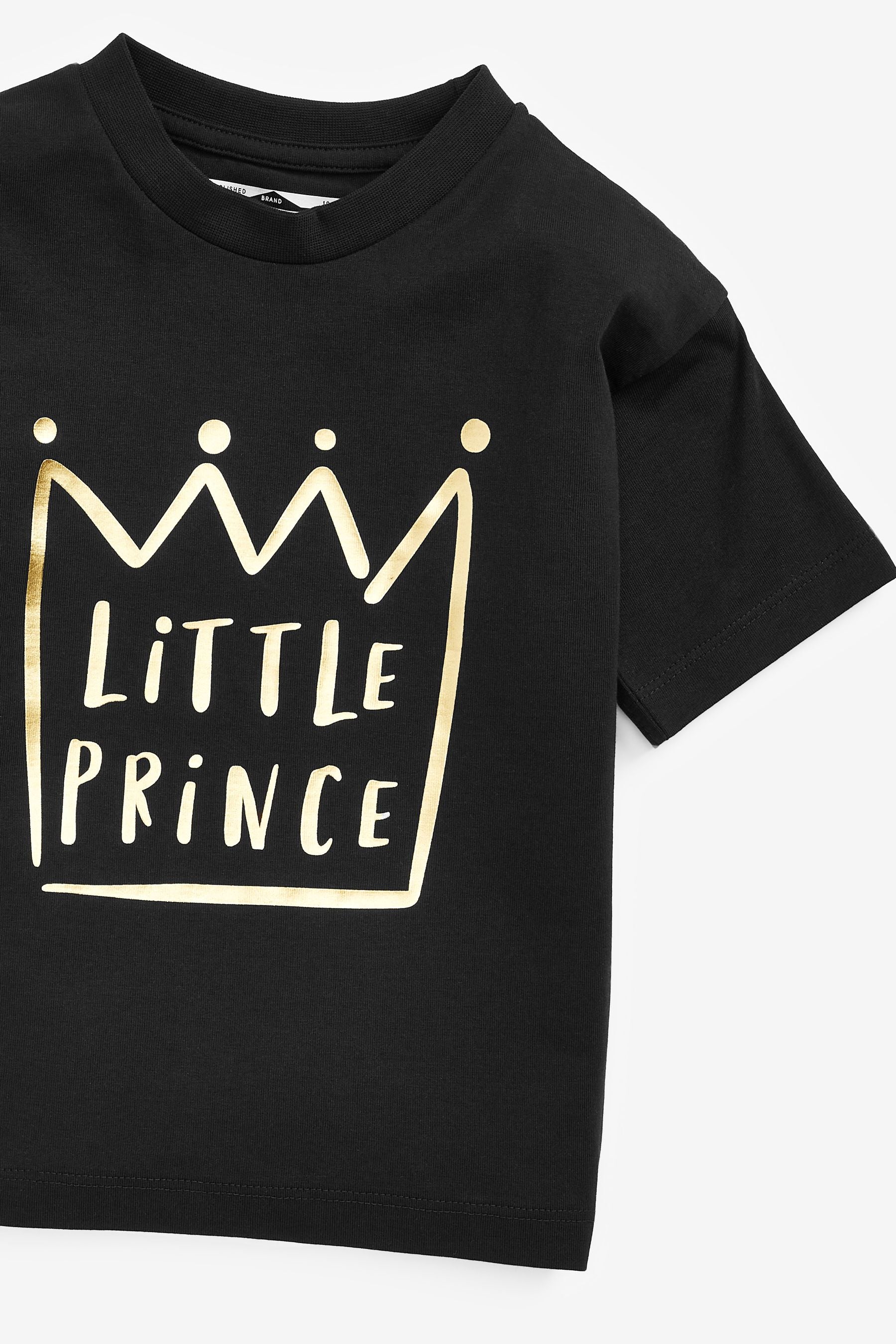 Black/Gold Little Prince Short Sleeve Slogan T-Shirt (3mths-7yrs)