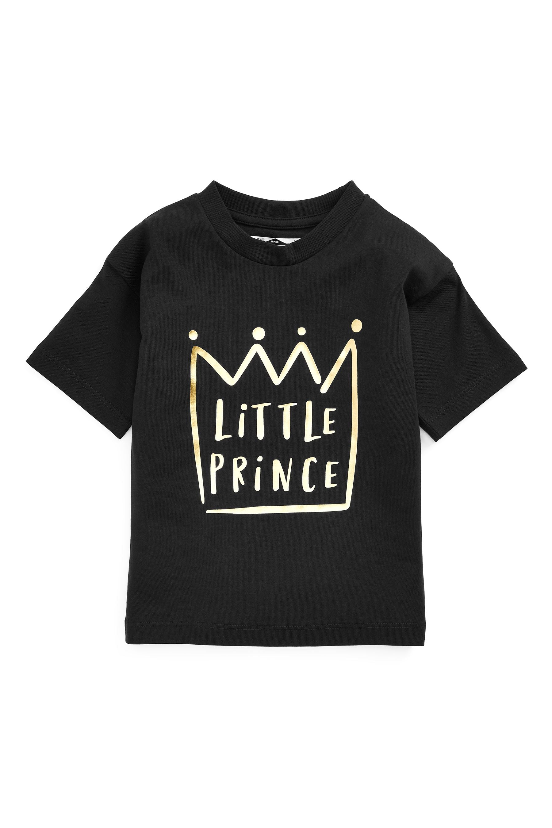 Black/Gold Little Prince Short Sleeve Slogan T-Shirt (3mths-7yrs)