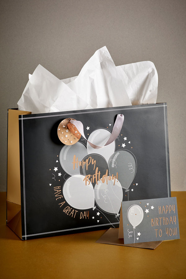 Grey Mono Balloons Gift Bag And Card Set